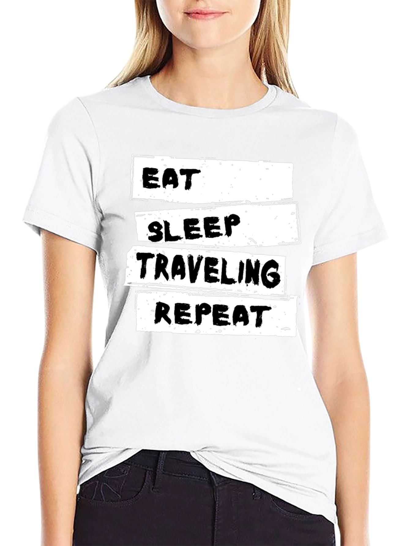 Black Eat Sleep Traveling Repeat Black Graphic Tee view 9
