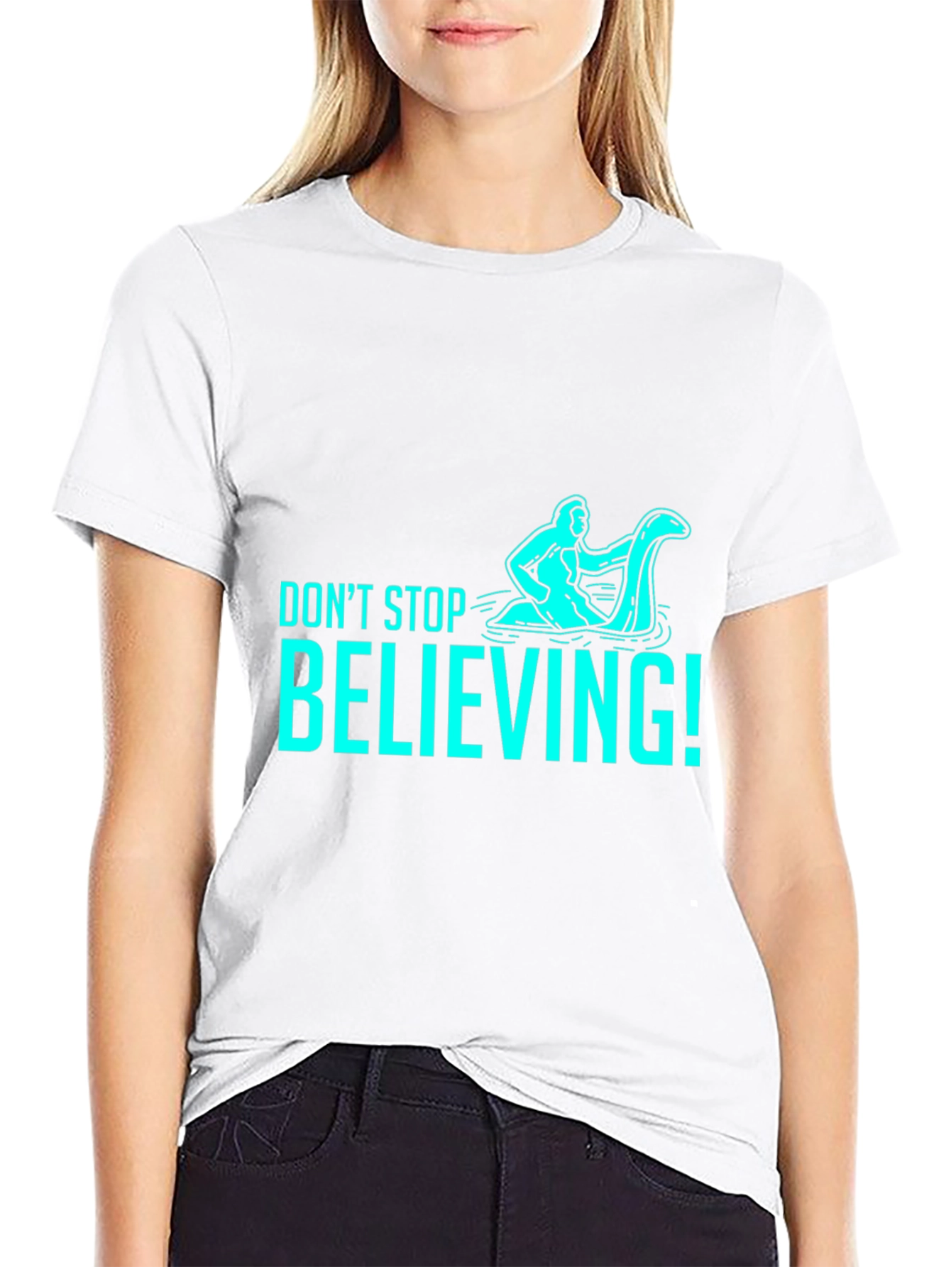 Black Don't Stop Believing T-Shirt - Funny Loch Ness Monster view 9