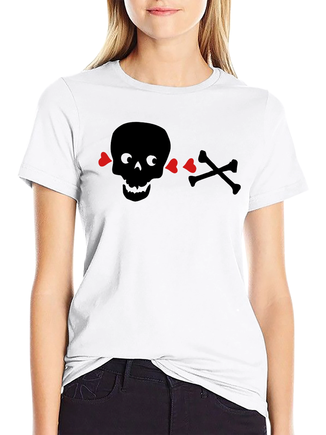 Black Skull & Crossbones Heart Eyes T-Shirt - Black view 9