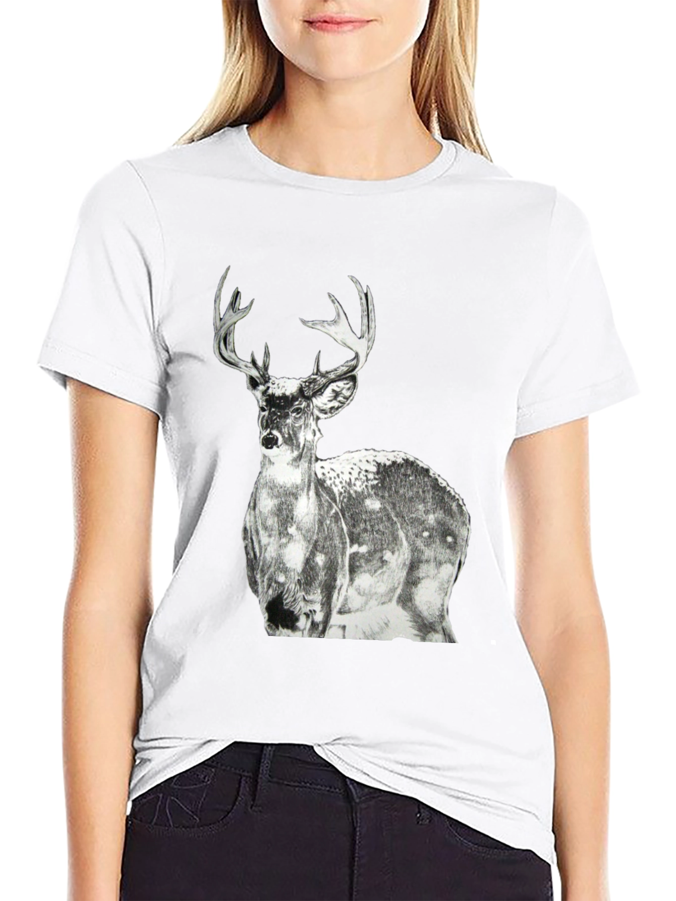 Black Deer Graphic Print Men's Black T-Shirt view 9