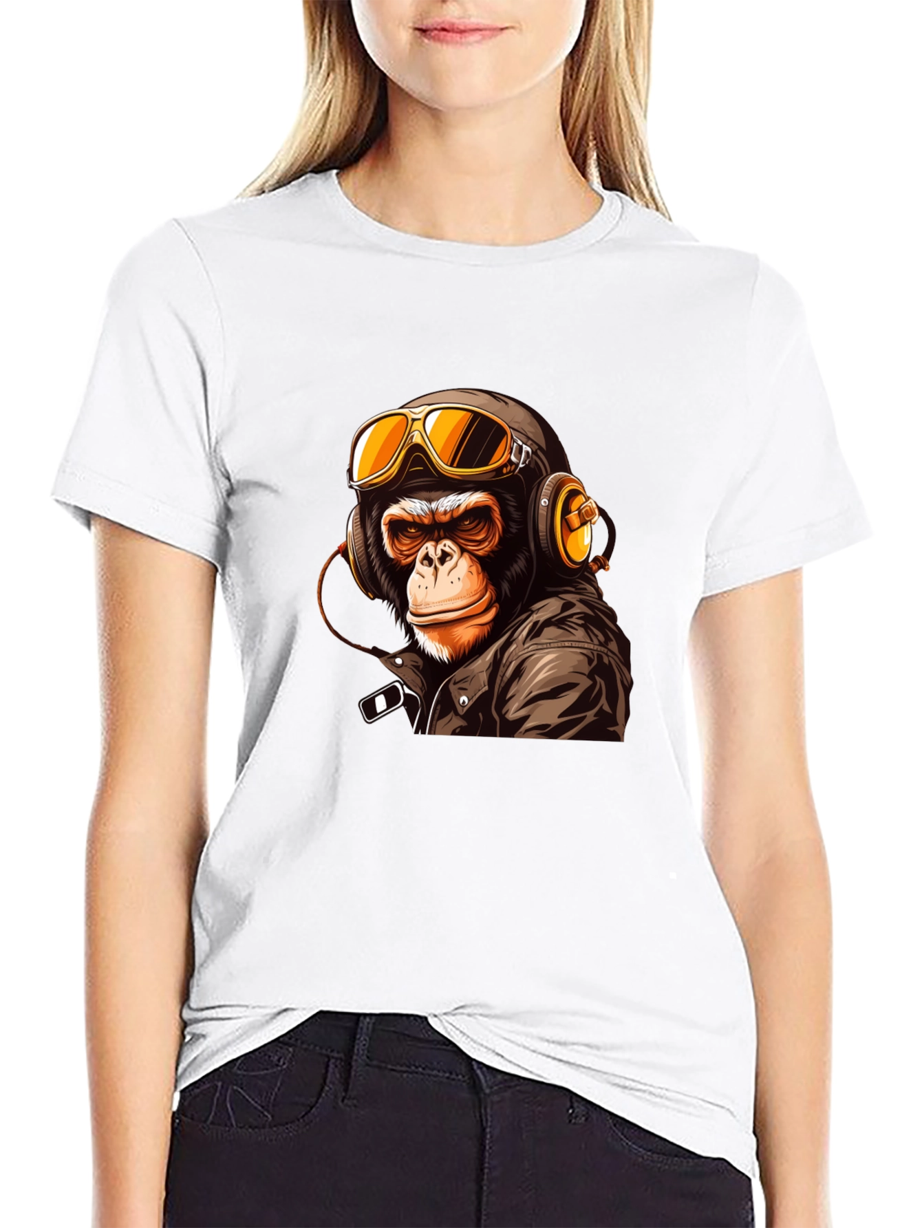 Black Cool Biker Monkey Graphic Tee - Black view 9