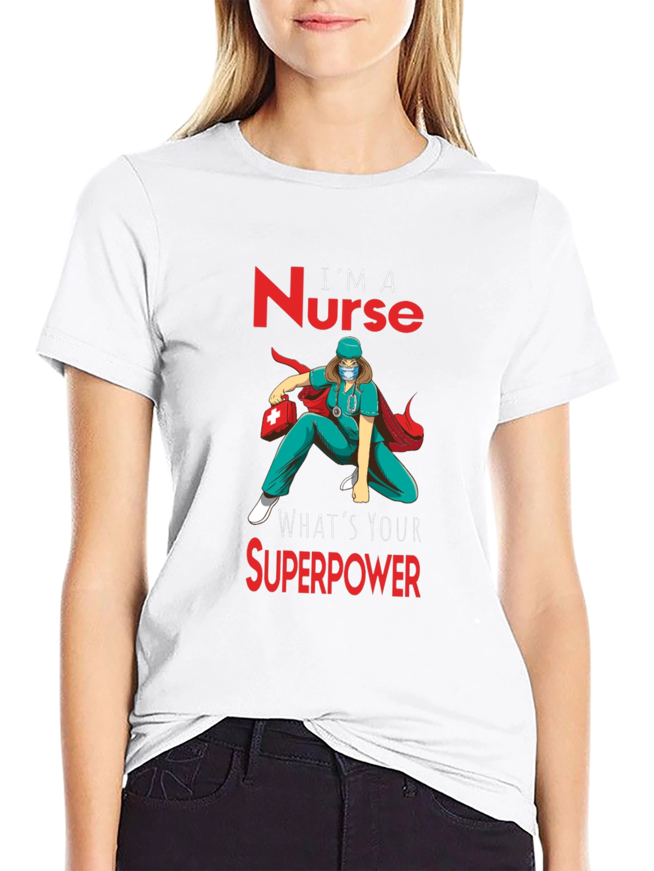 Black Nurse Superpower T-Shirt - Heroic Nurse Design view 9
