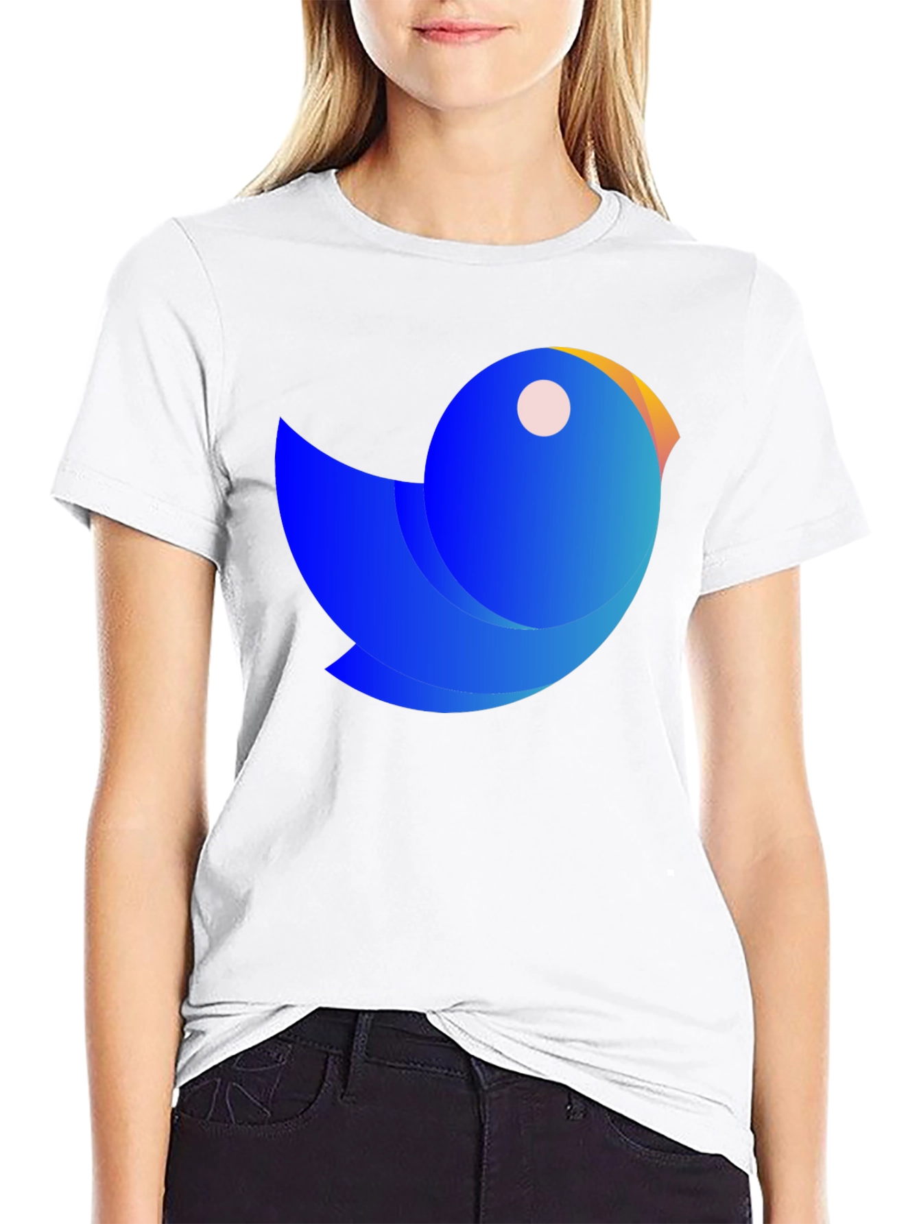 Black Abstract Blue Bird Graphic Tee - Casual Black T-Shirt view 9