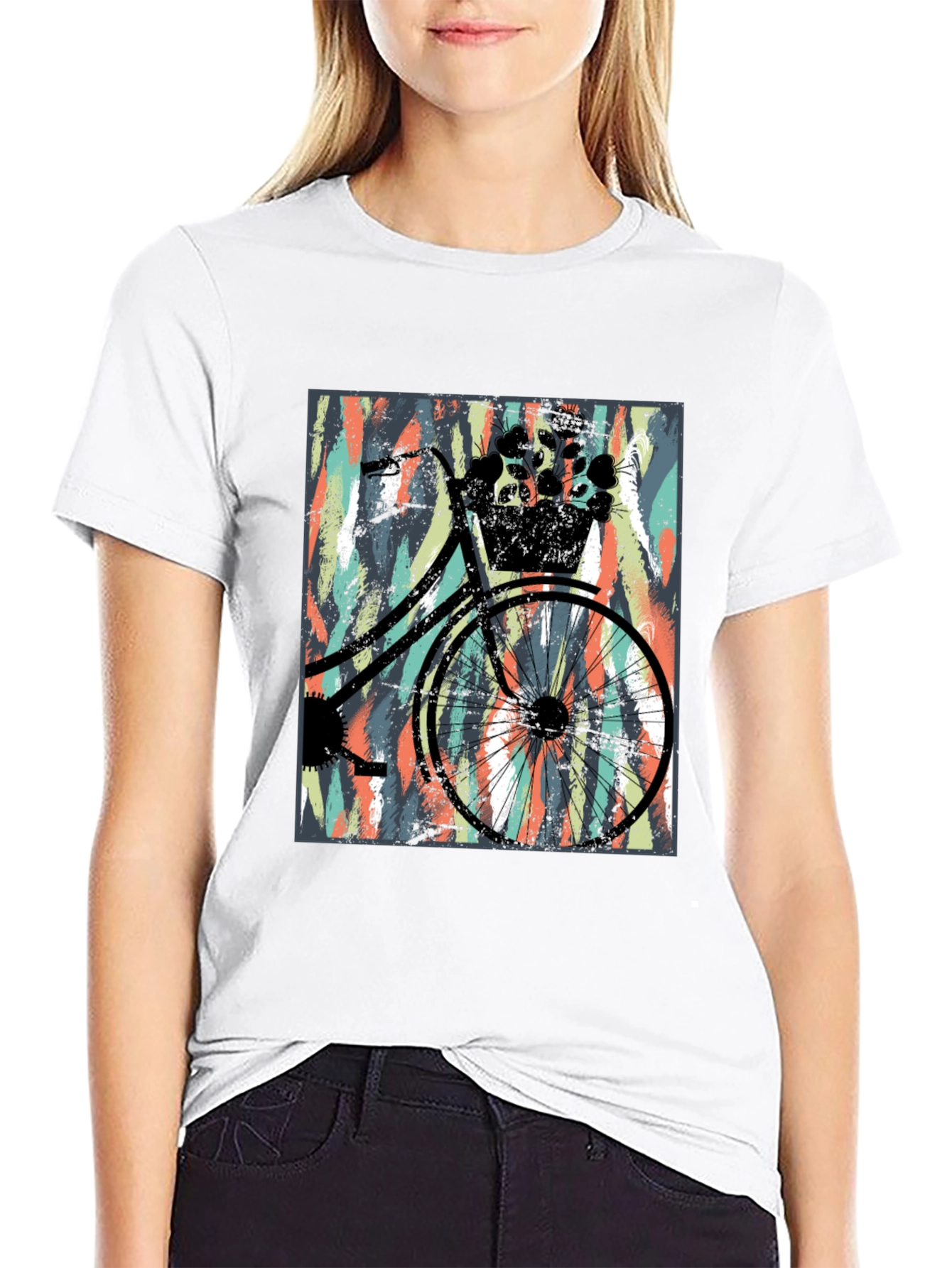 Black Stylish Black T-Shirt with Bicycle Graphic view 9