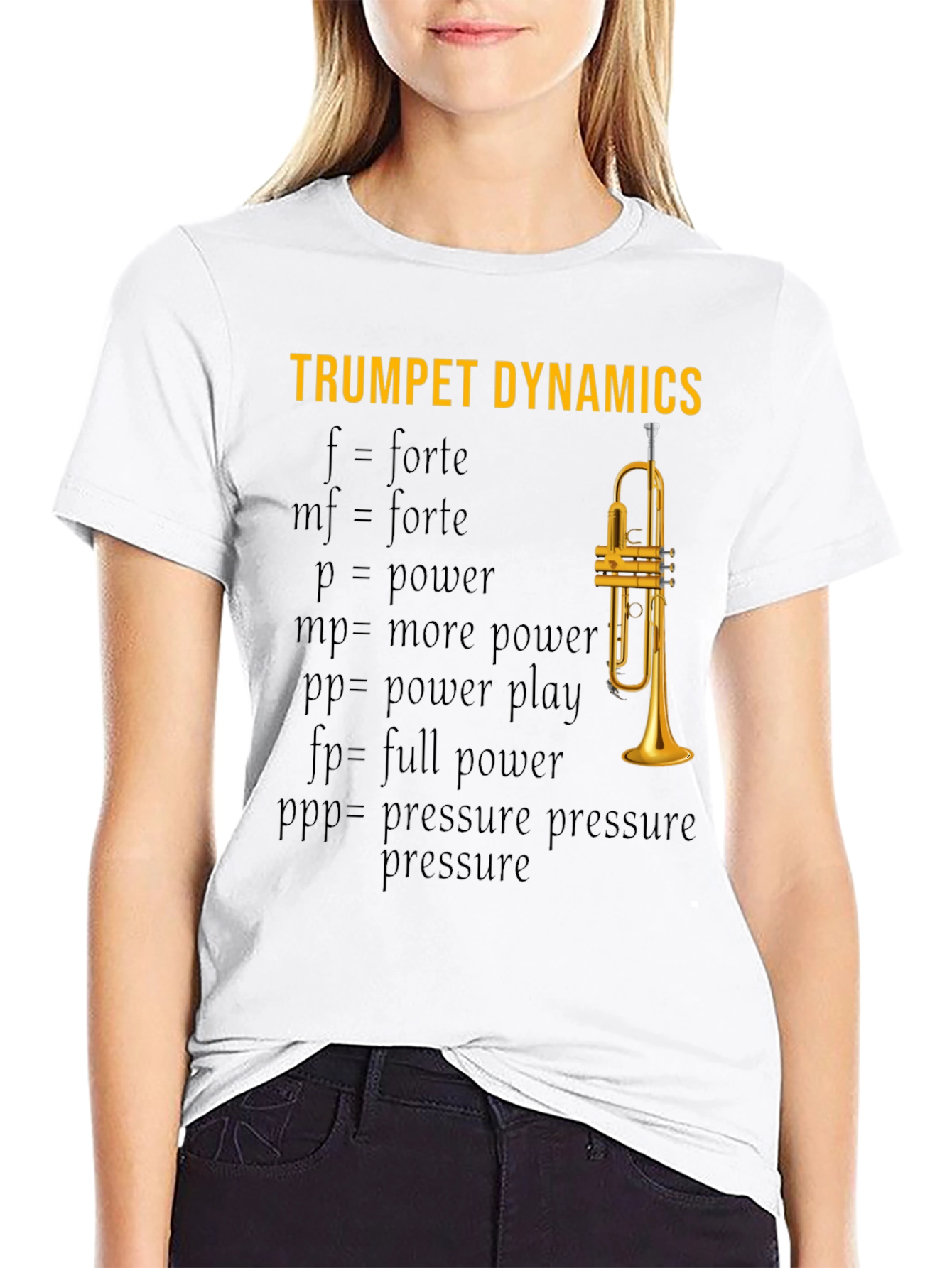 Black Trumpet Dynamics T-Shirt - Music Lover Apparel view 9