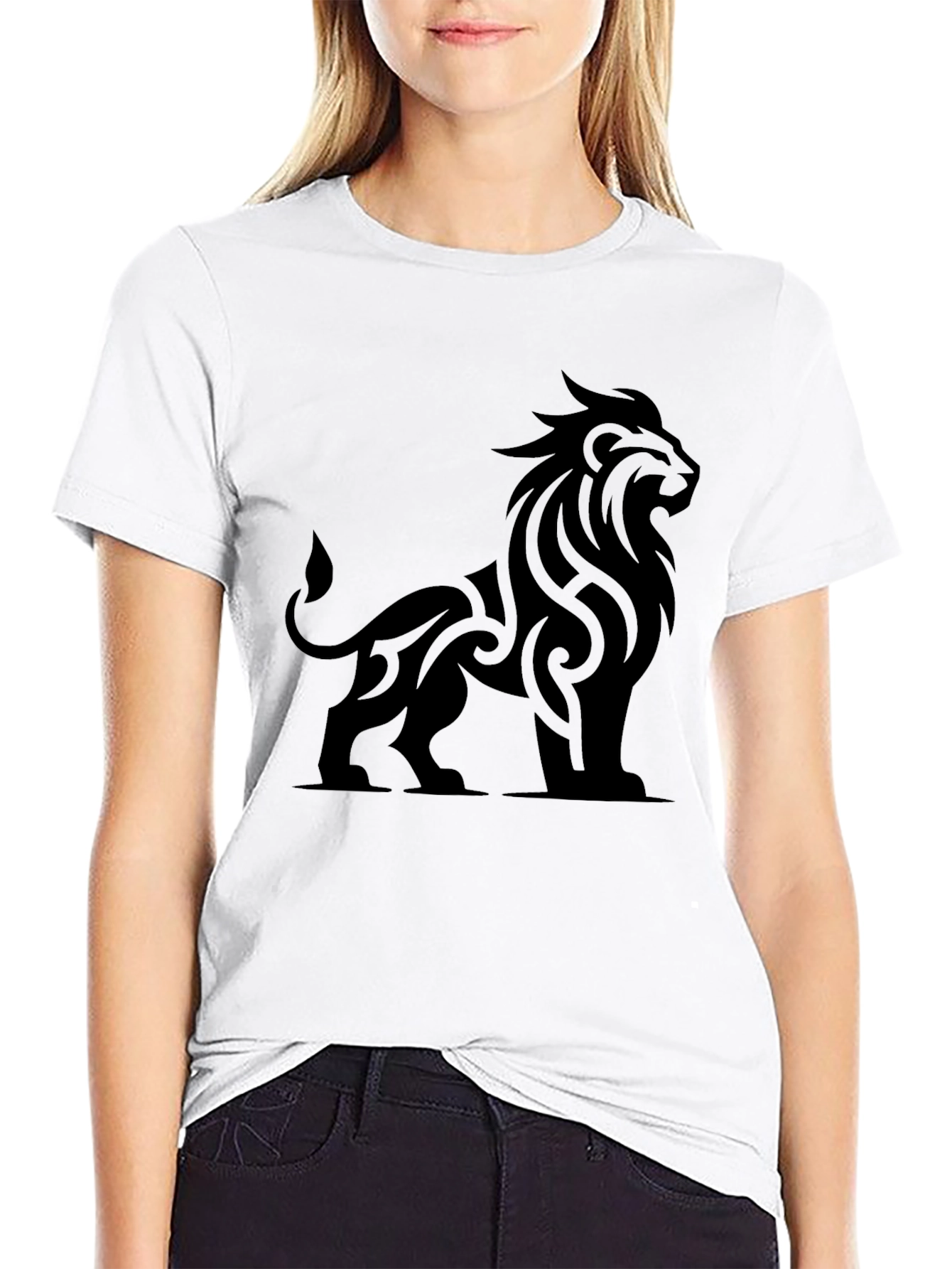Black Lion Graphic Print Crew Neck T-Shirt view 9