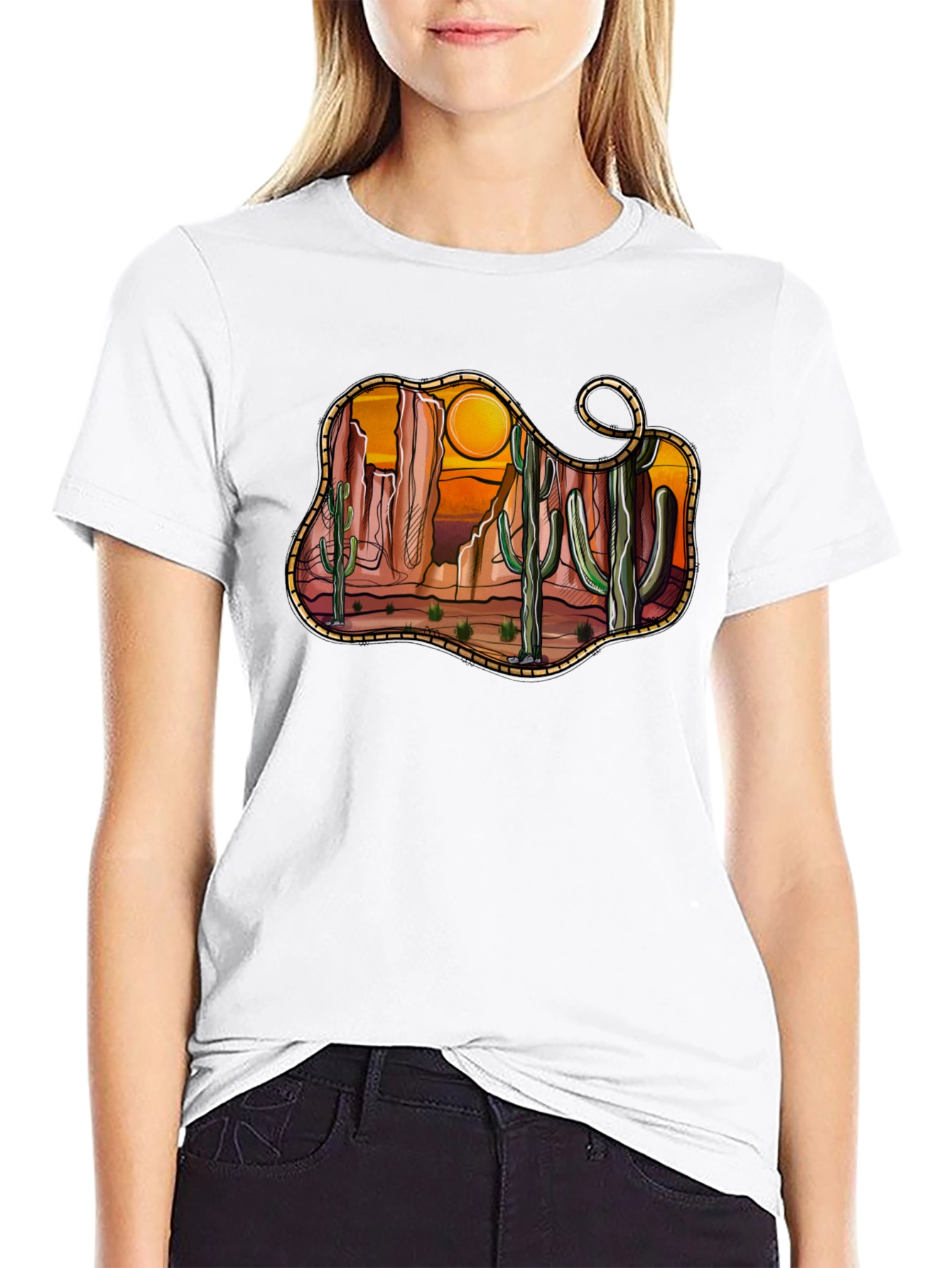 Black Desert Cactus Sunset Graphic Tee - Black view 9