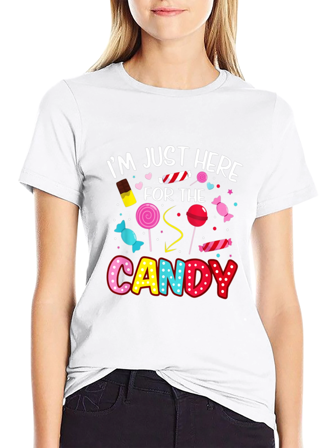 Black I'm Just Here For The Candy Funny Halloween T-Shirt view 9