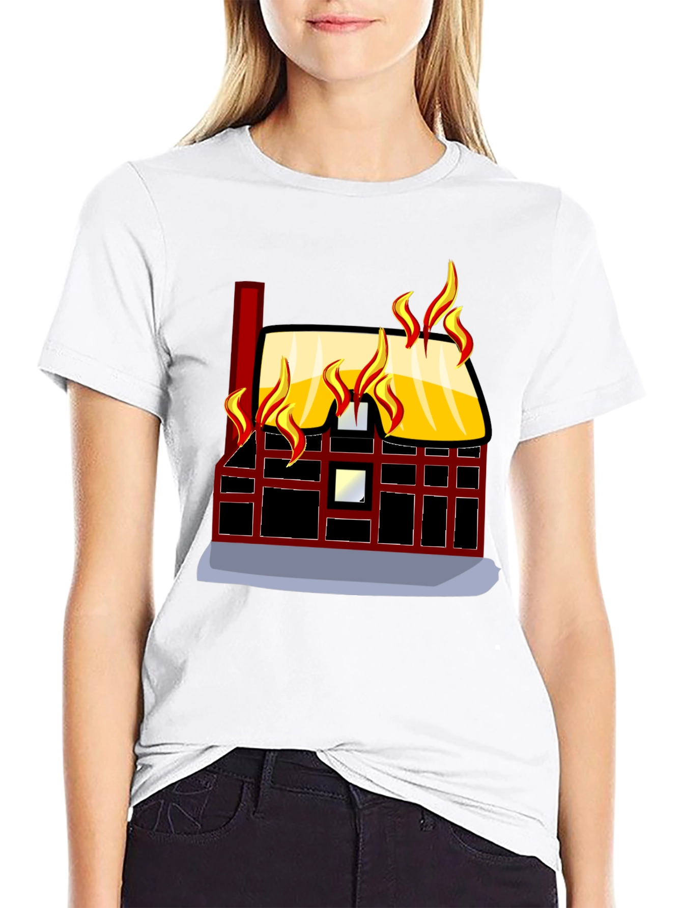 Black Burning House Graphic Tee - Bold Black T-Shirt view 9