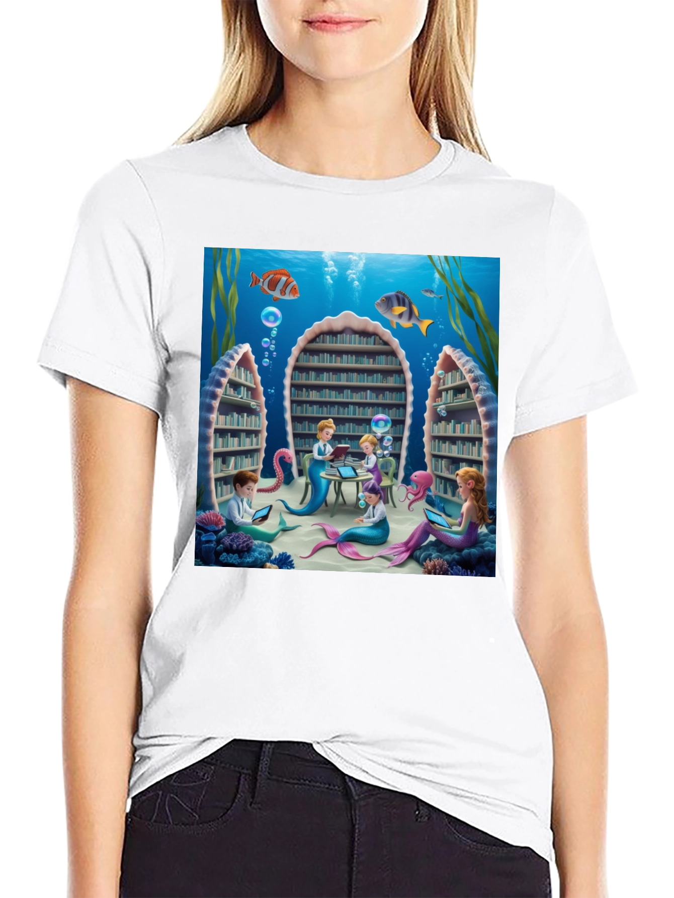 Black Mermaid Library T-Shirt view 9
