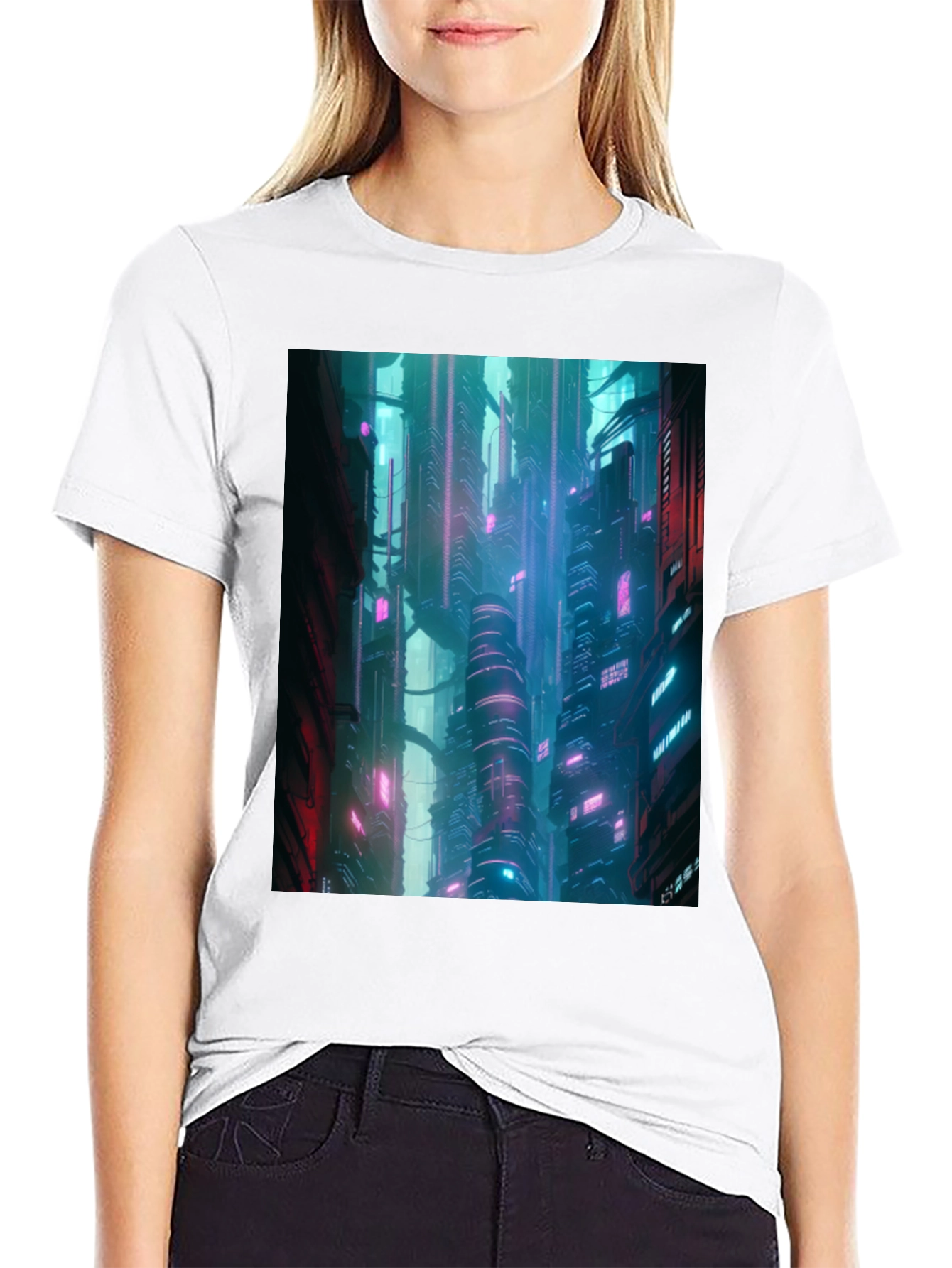 Black Cyberpunk City T-Shirt view 9
