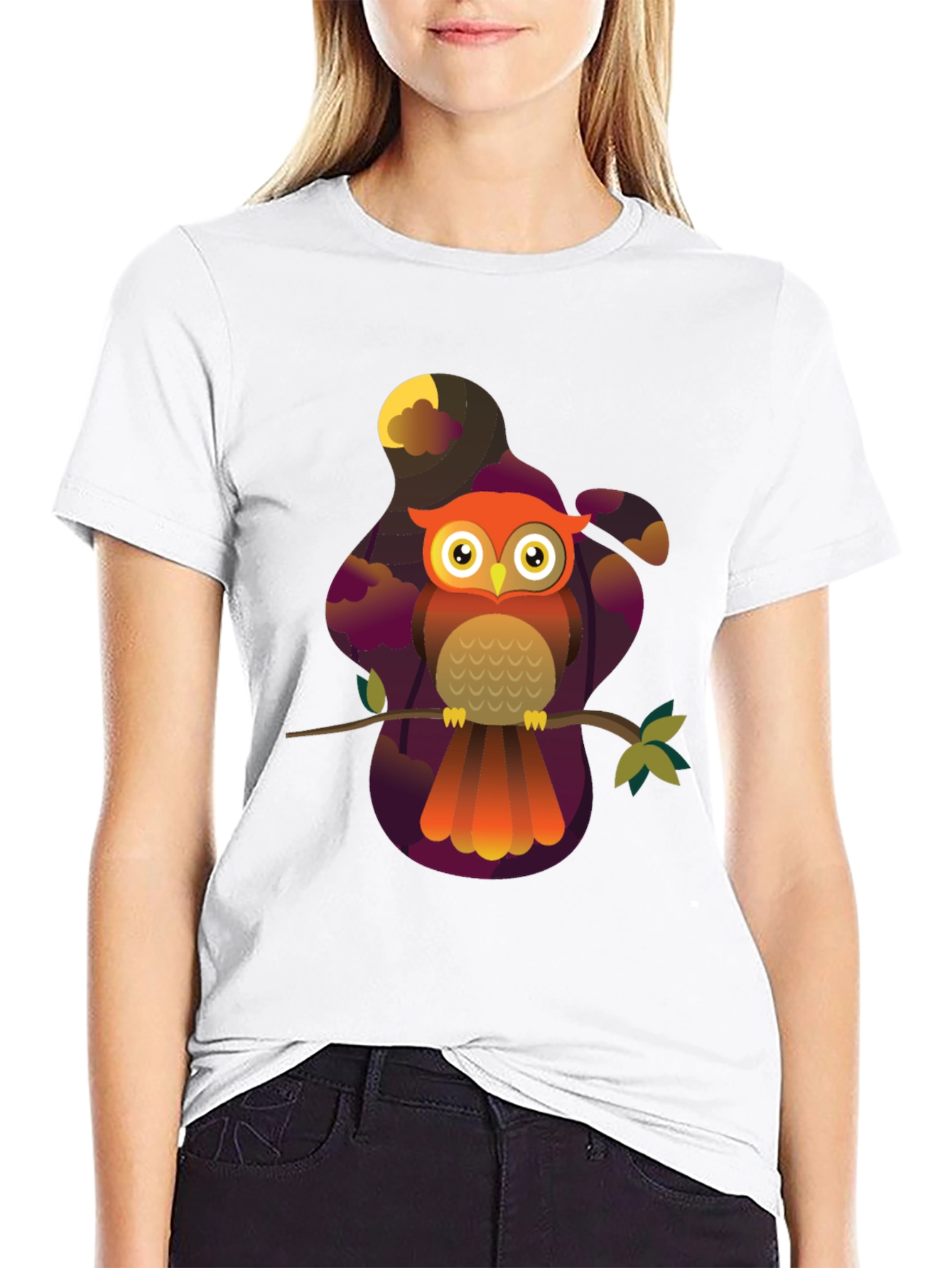 Black Owl Graphic Print Black T-Shirt view 9