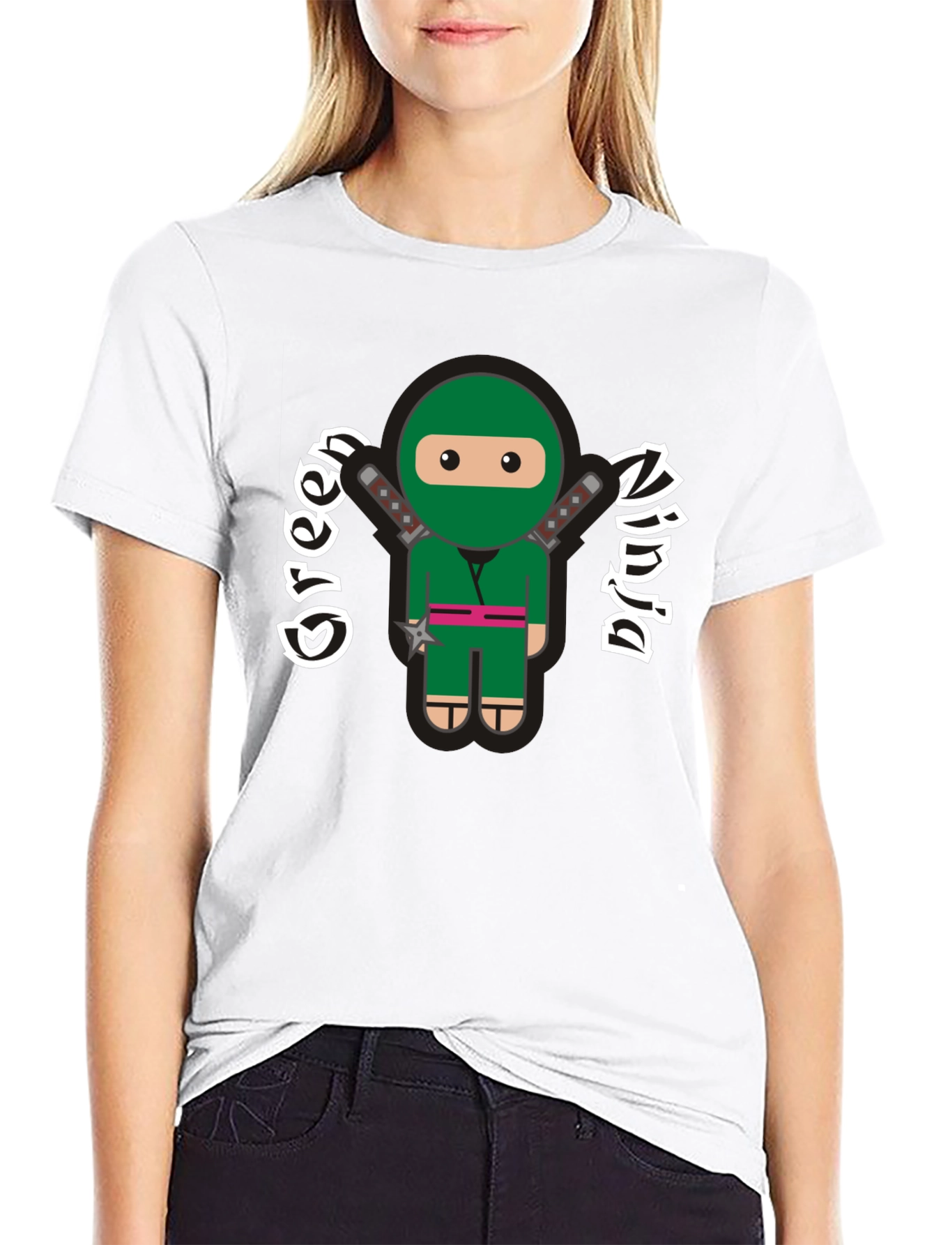 Black Green Ninja Cartoon Graphic T-Shirt view 9