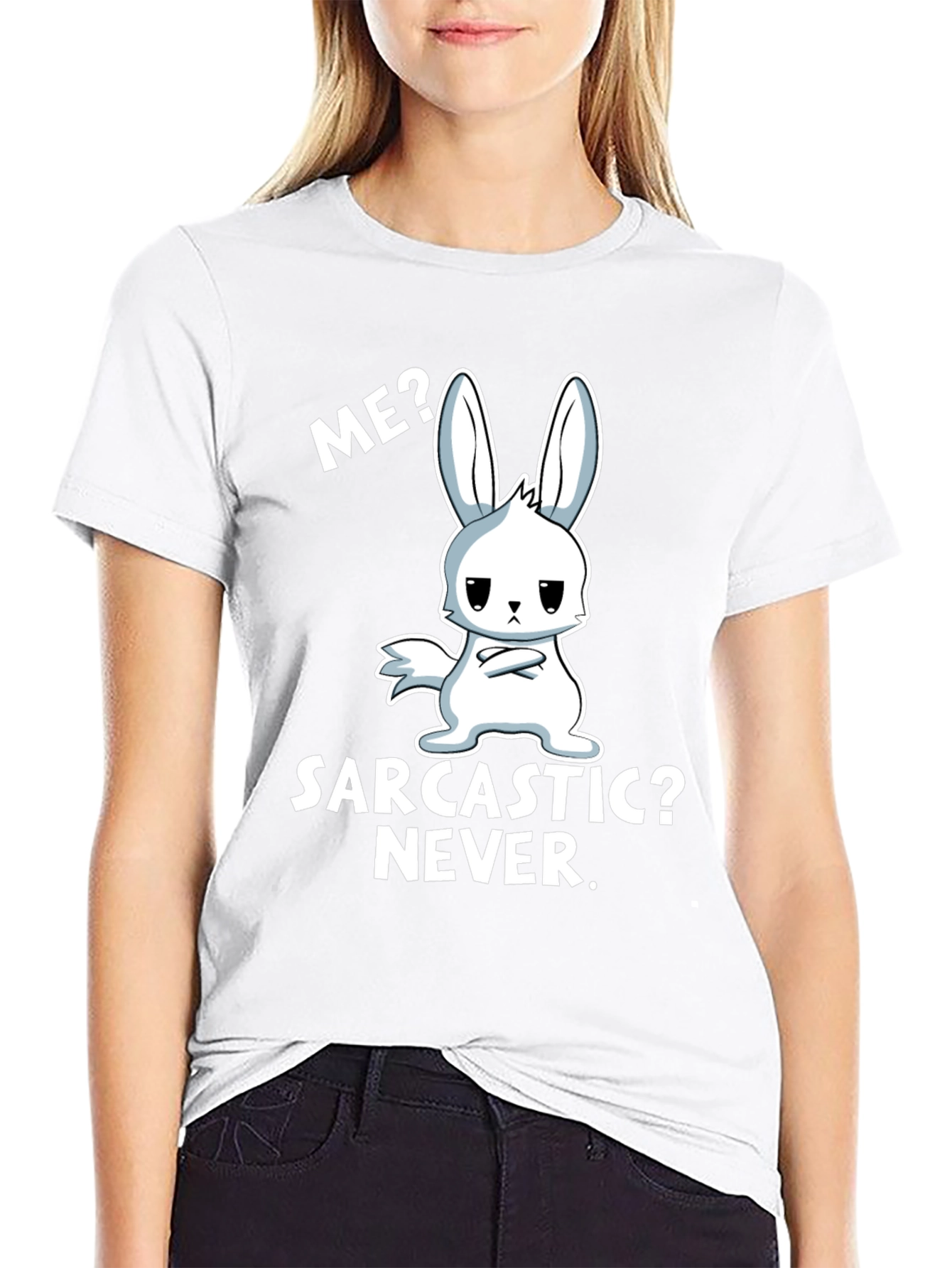 Black Sarcastic Bunny Graphic Tee - Me? Never! view 9