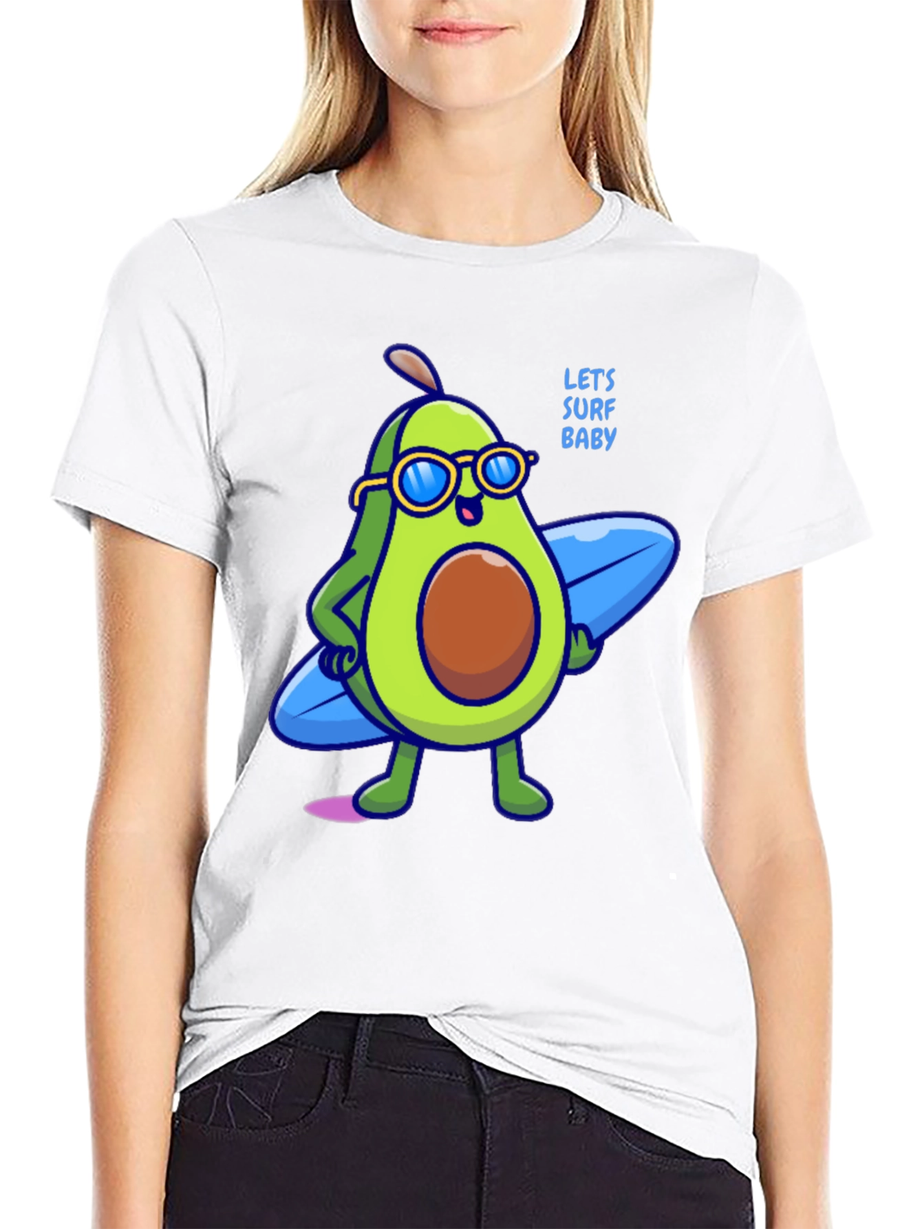 Black Avocado Surfer Graphic Tee - Let's Surf Baby! view 9