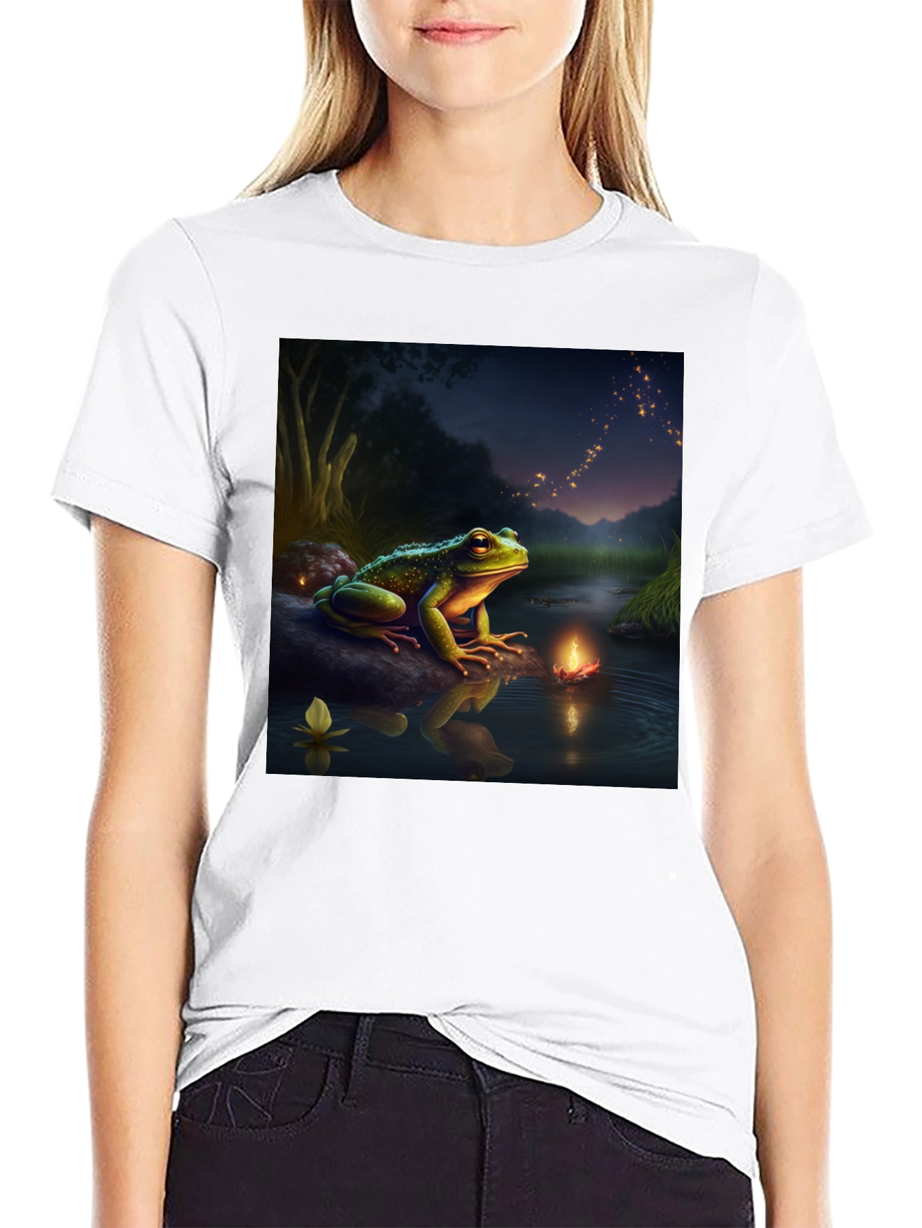 Black Frog & Firefly T-Shirt - Fantasy Design view 9