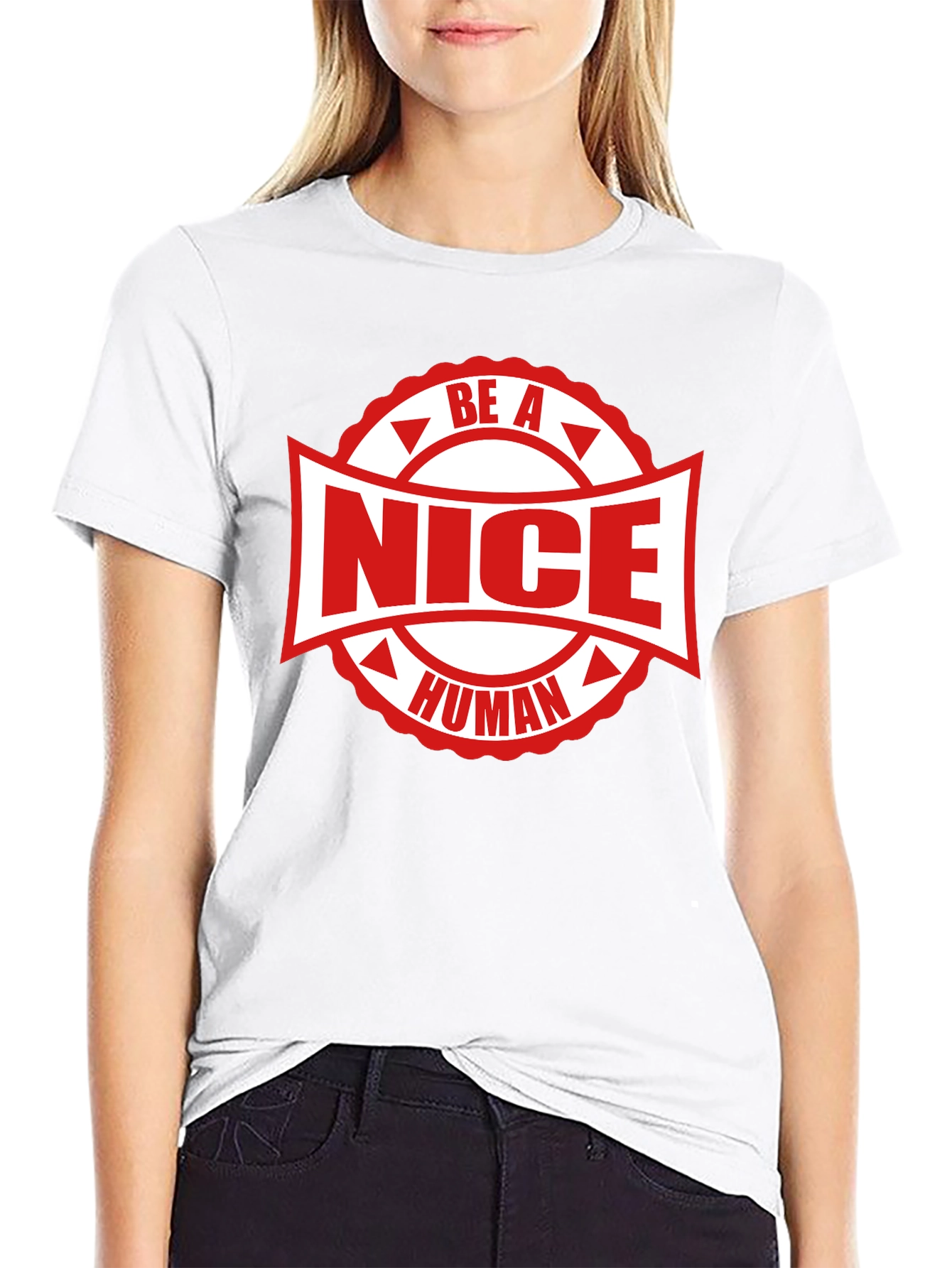 Black Be A Nice Human Graphic Tee - Black Cotton T-Shirt view 9