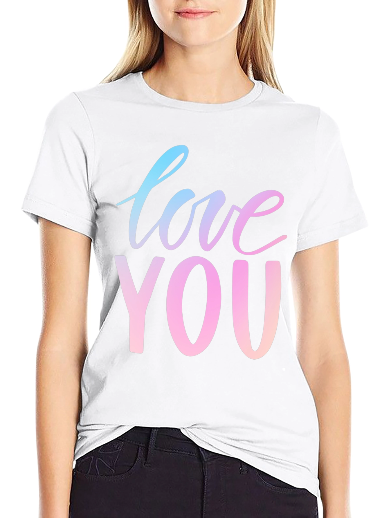 Black Love You Graphic Tee - Gradient Text, Black Shirt view 9