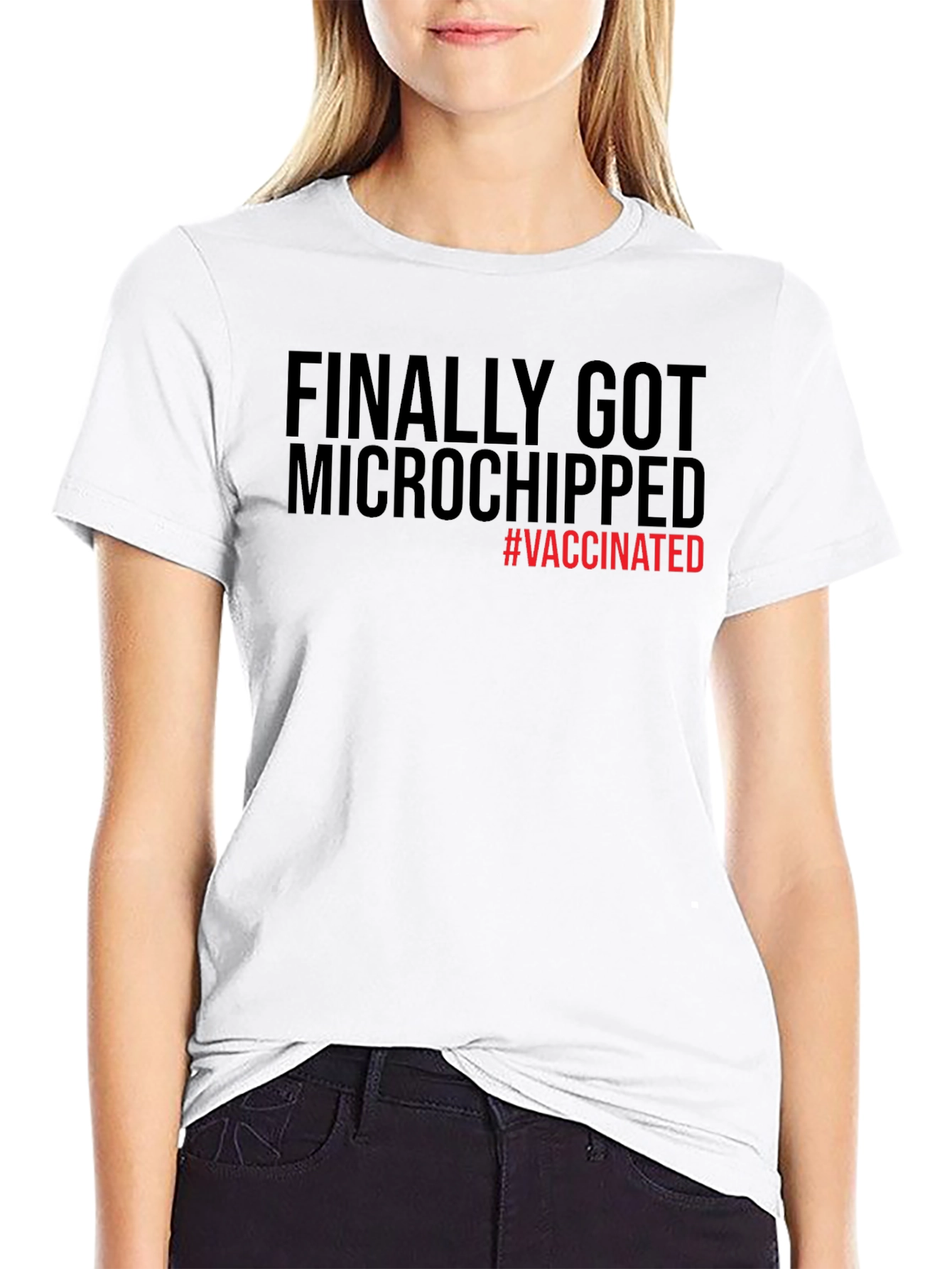 Black Finally Microchipped #Vaccinated T-Shirt view 9