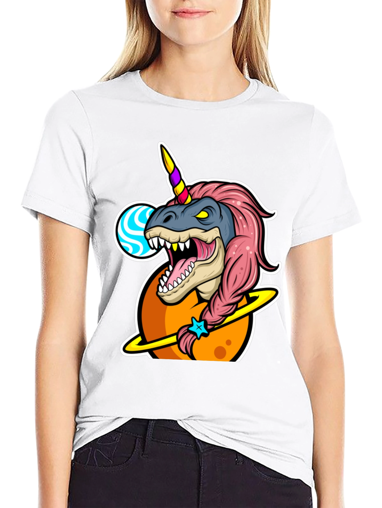 Black Dino Unicorn T-Shirt - Black Cotton Blend view 9