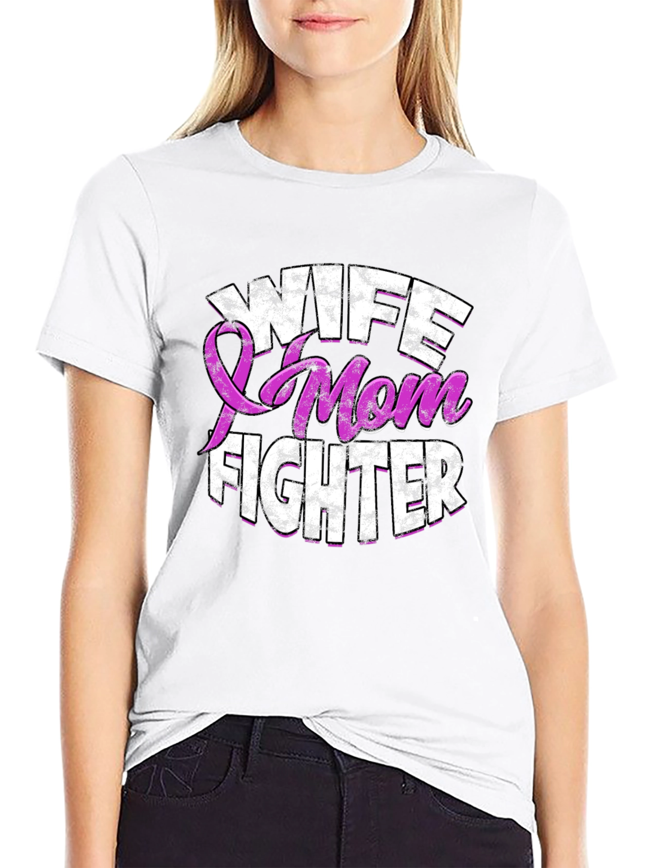 Black Wife Mom Fighter T-Shirt Breast Cancer Awareness view 9