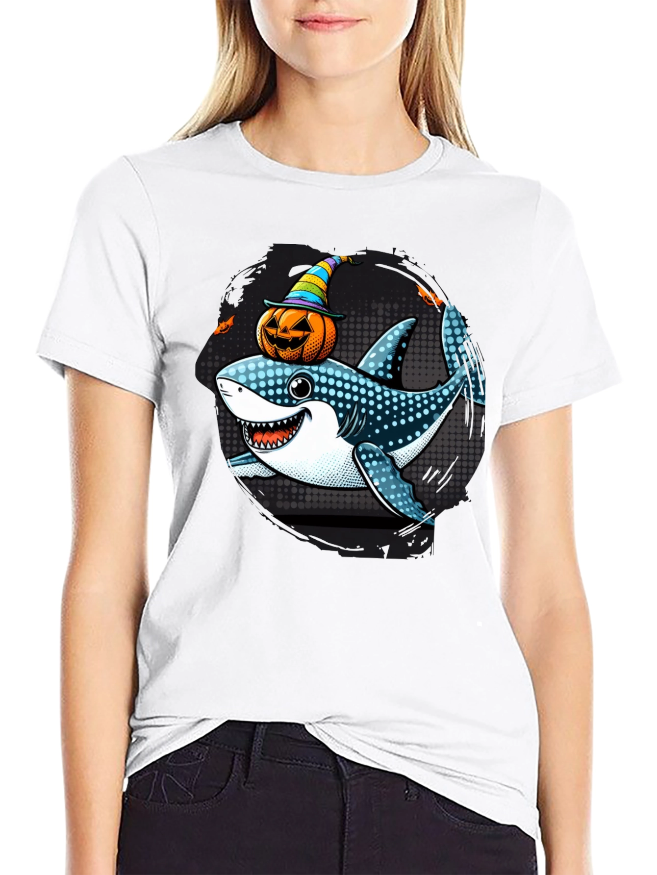 Black Halloween Shark T-Shirt view 9