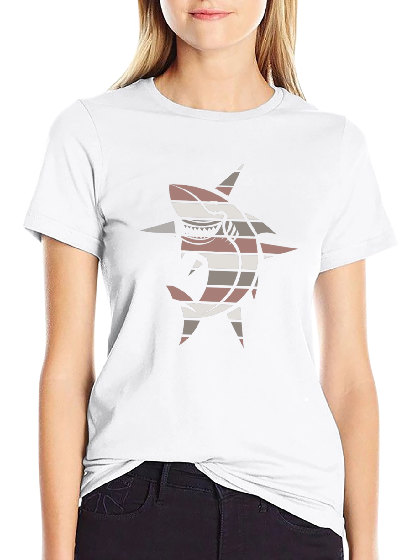 Black Striped Shark Graphic Tee - Black Casual T-Shirt view 9