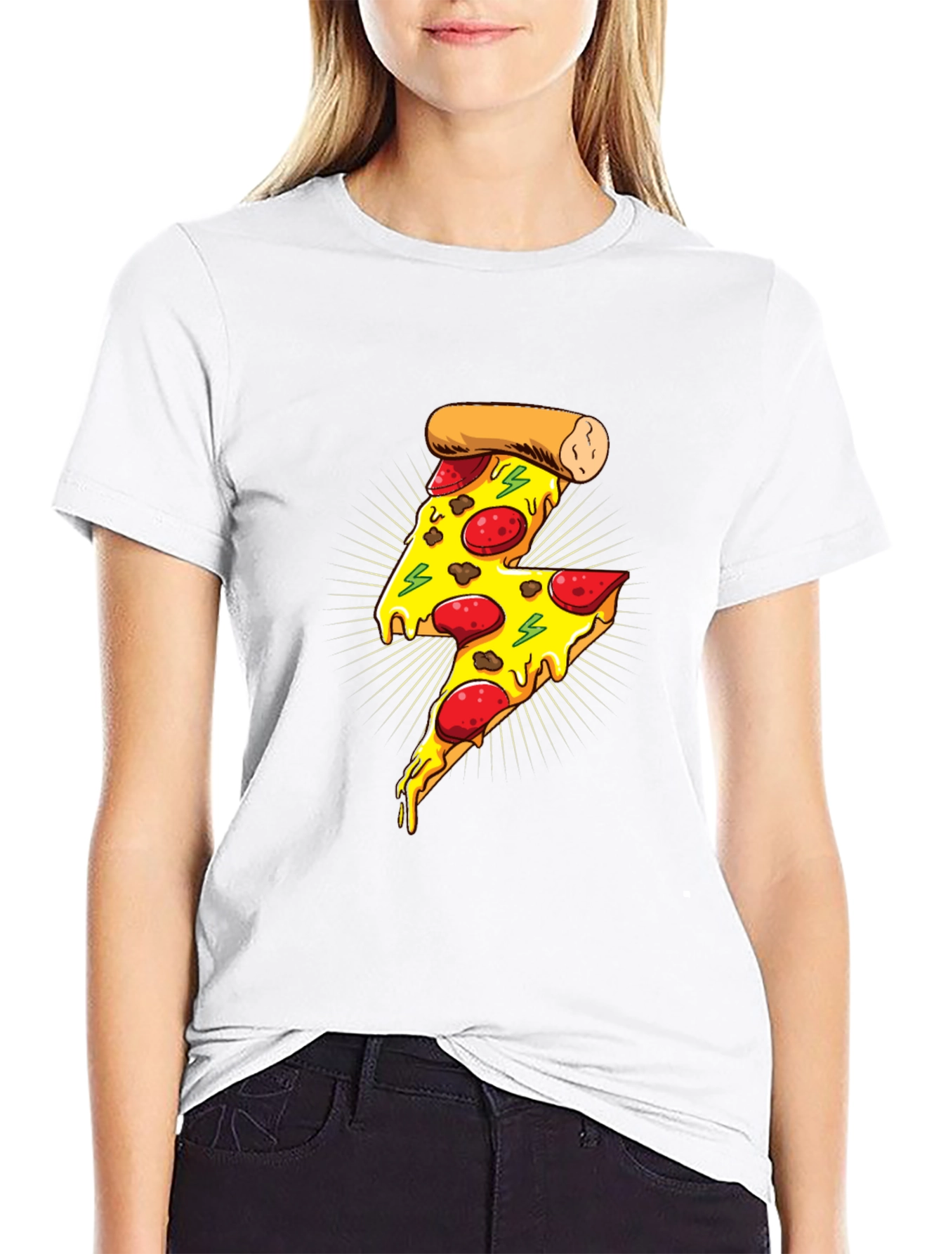Black Pizza Lightning Bolt Graphic T-Shirt - Unisex view 9