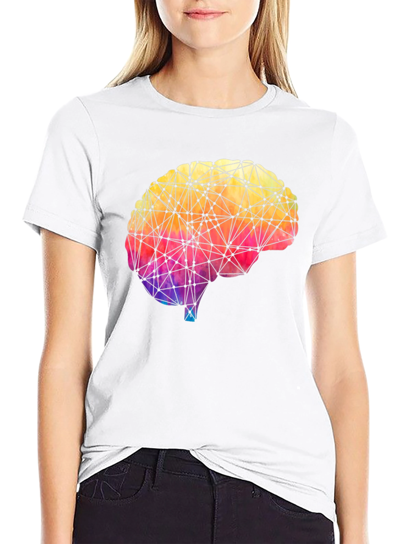 Black Geometric Brain Graphic Tee - Colorful Mind T-Shirt view 9