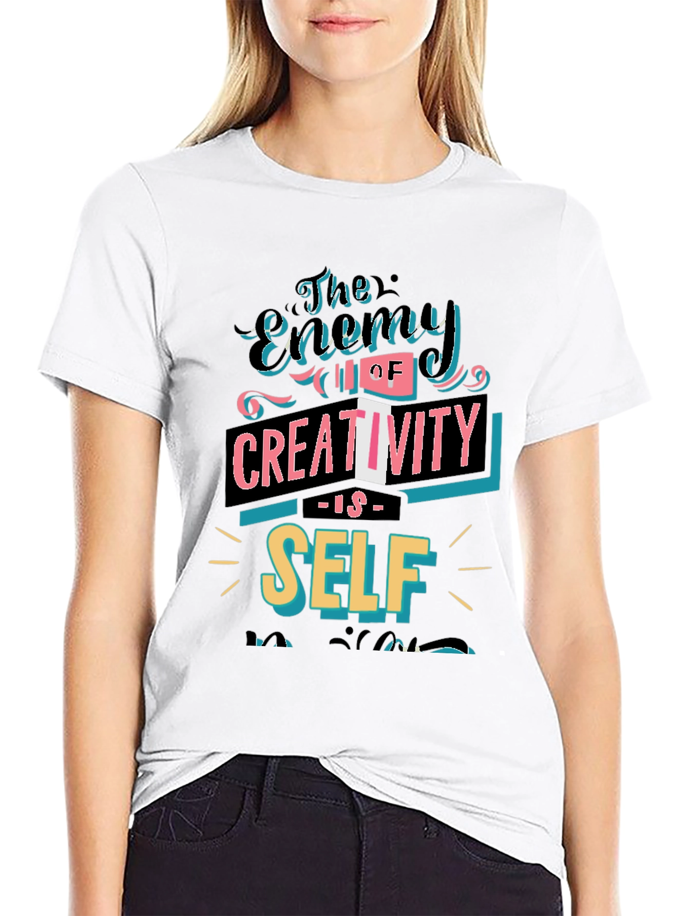 Black The Enemy of Creativity Graphic T-Shirt view 9