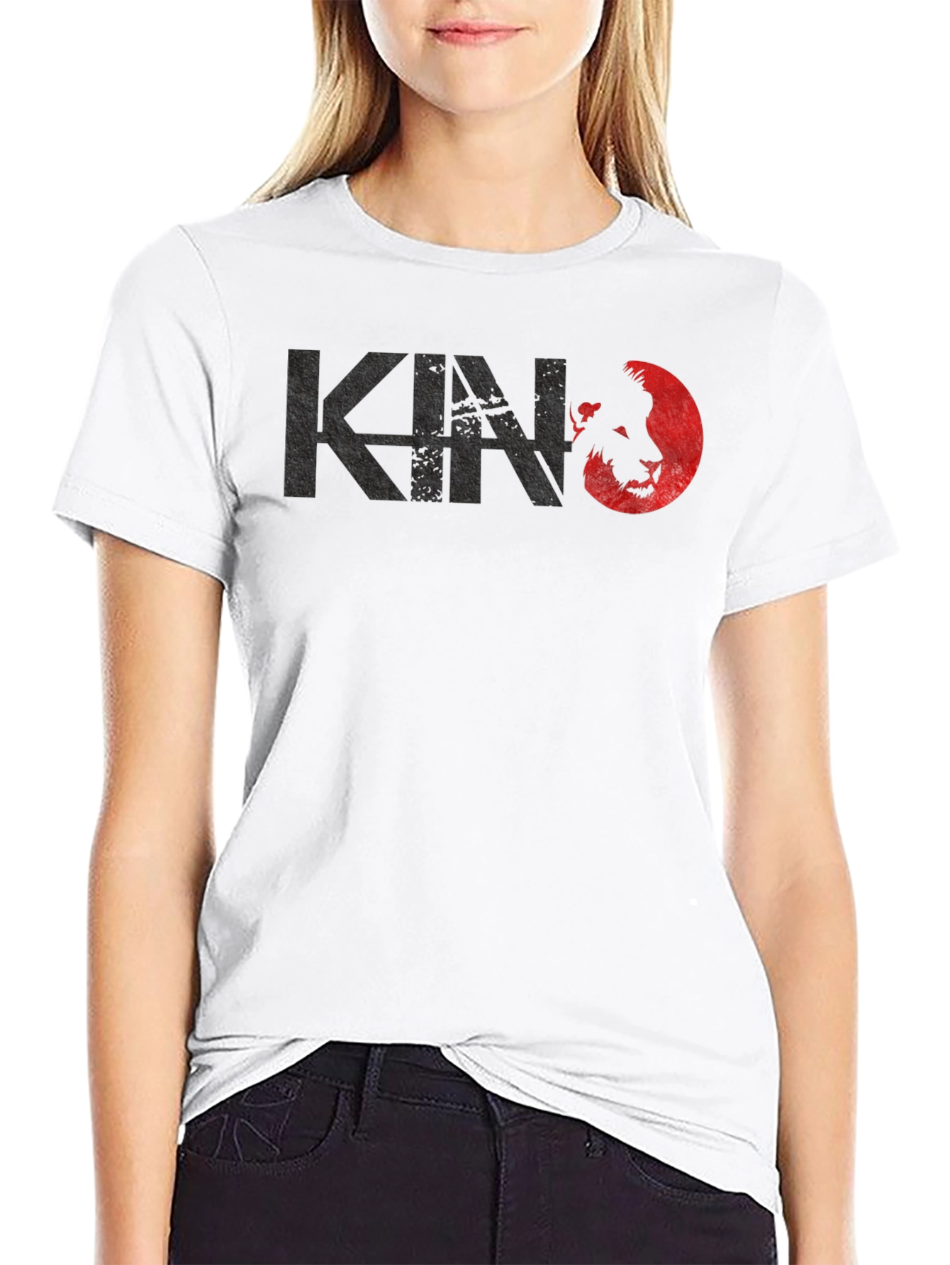 Black Kino Lion Graphic T-Shirt - Black Crew Neck Tee view 9