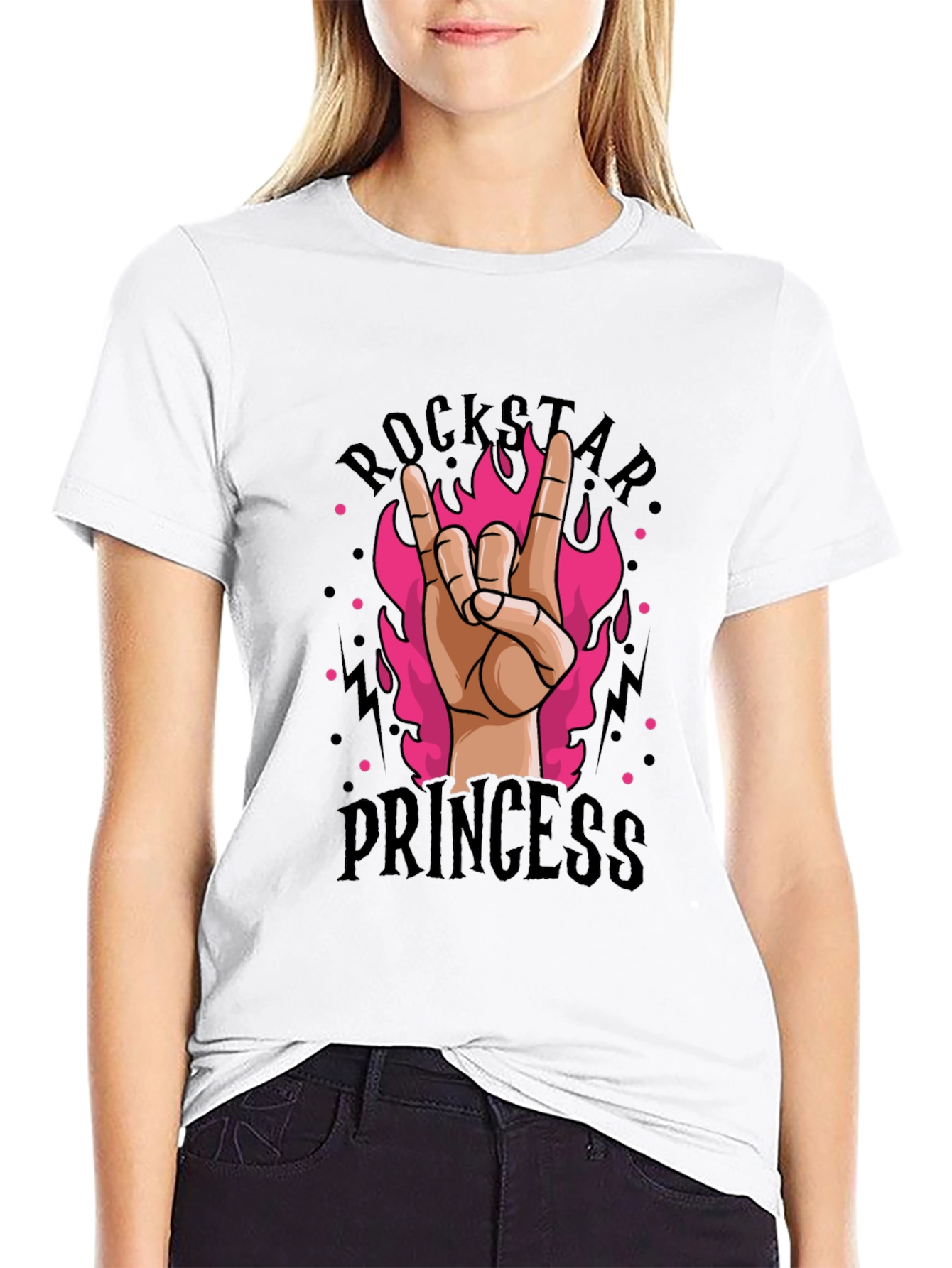 Black Rockstar Princess Graphic Tee - Black Cotton T-Shirt view 9