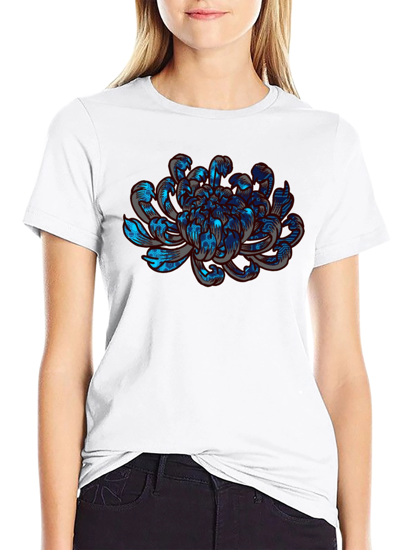 Black Tech Flower Graphic Tee - Modern Artistic Design view 9