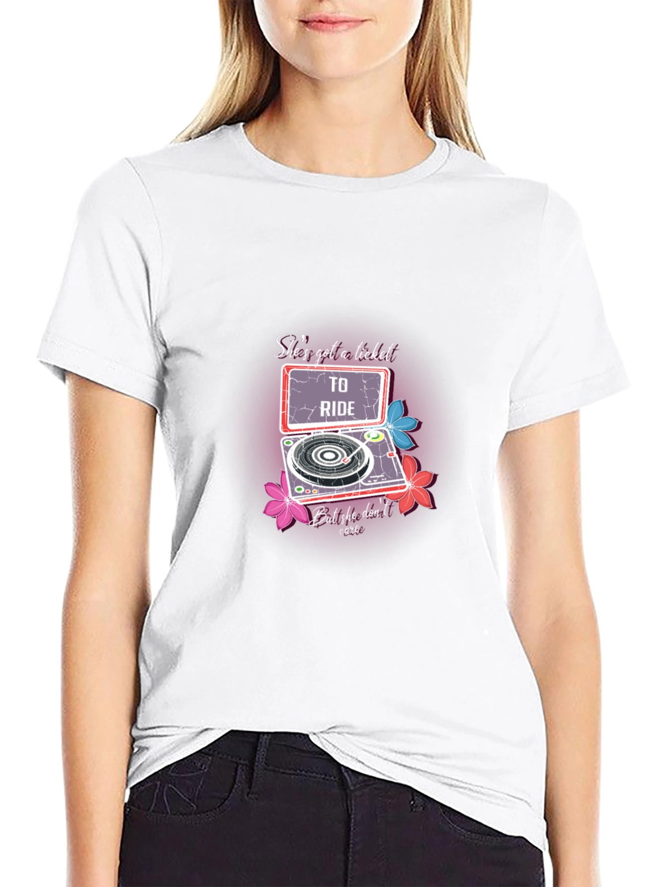 Black She's Got a Ticket to Ride Graphic T-Shirt view 9