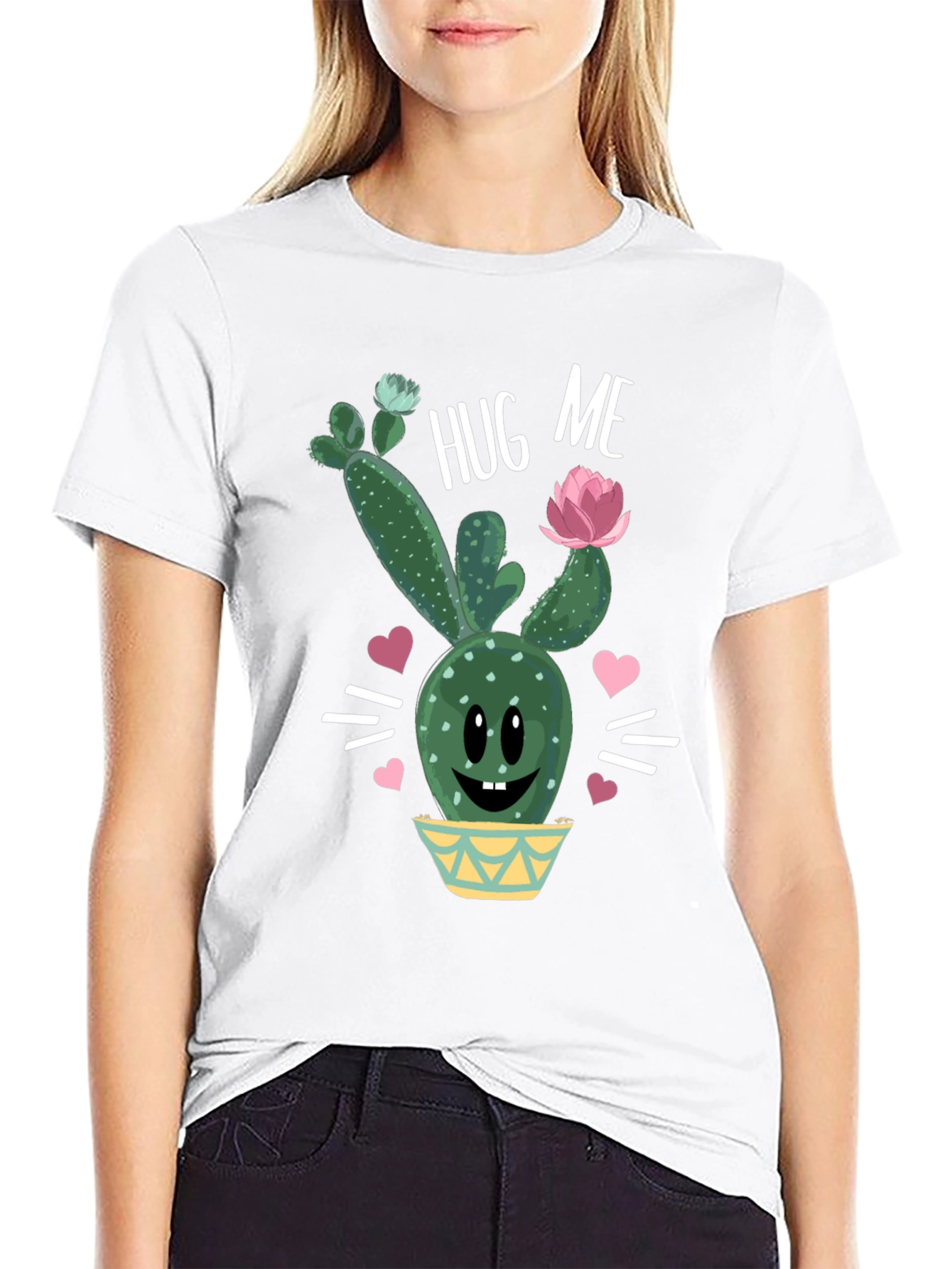 Black Hug Me Cactus T-Shirt - Cute Graphic Tee view 9