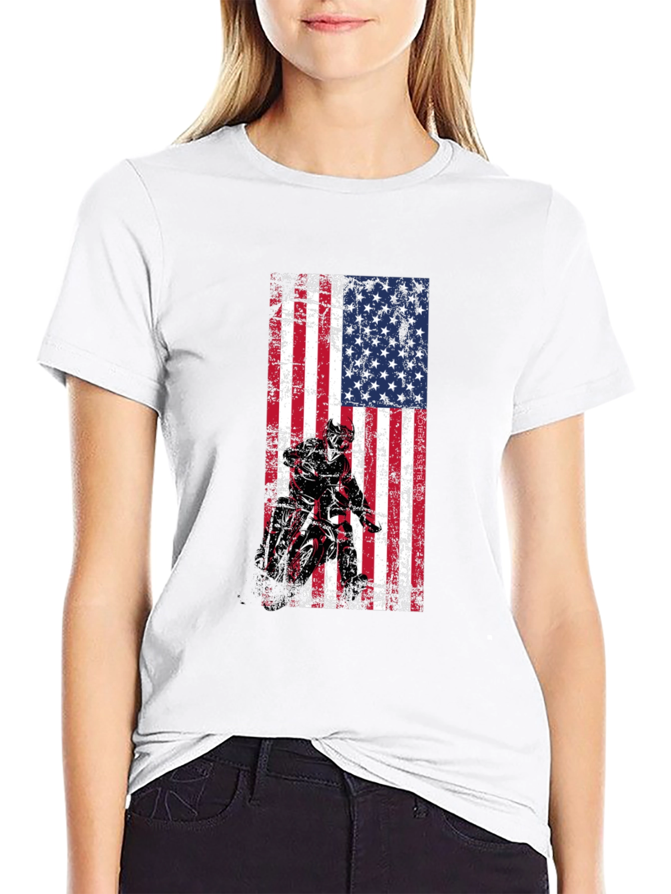 Black American Flag Motocross T-Shirt - Patriotic Design view 9