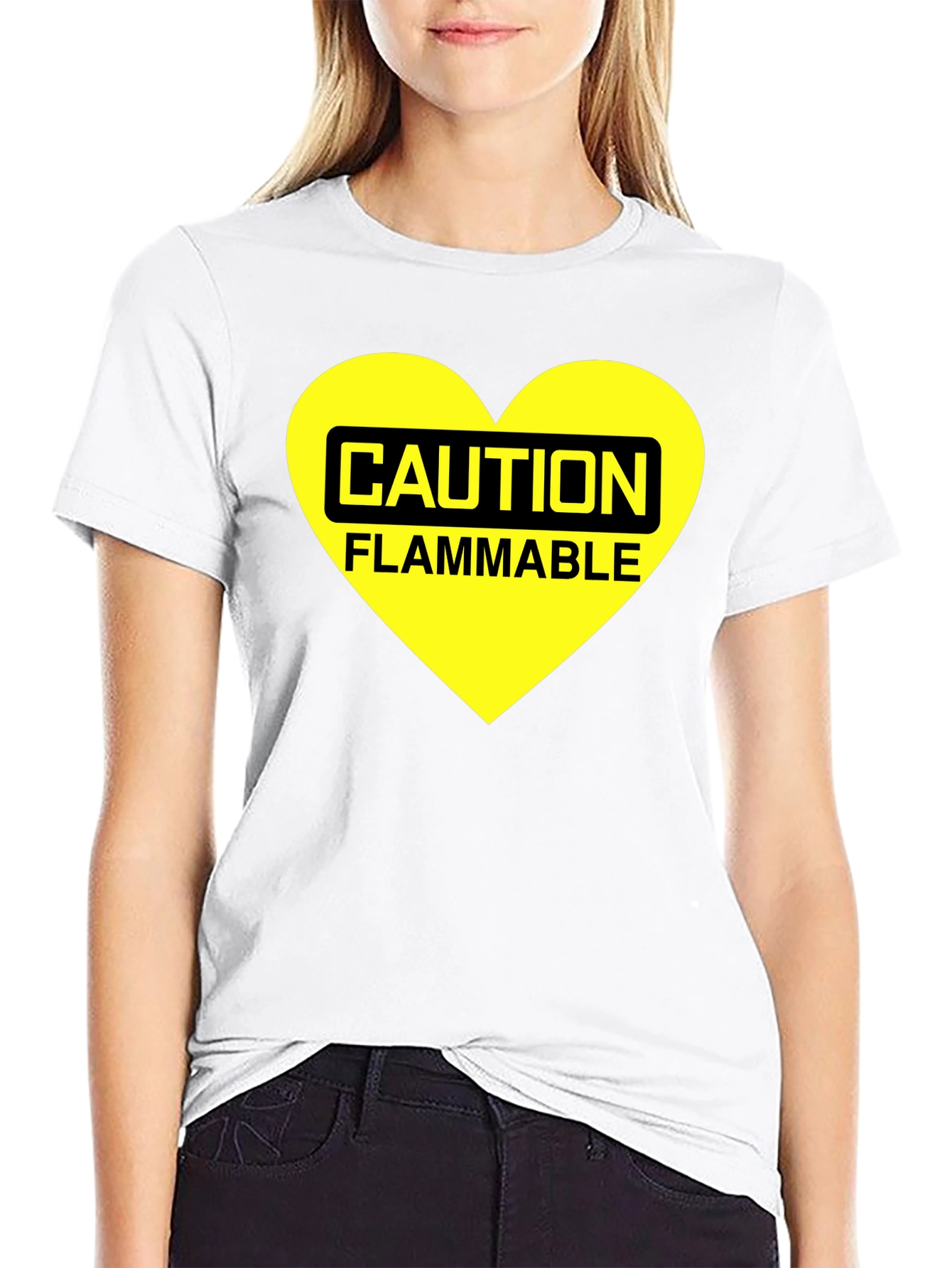 Black Caution Flammable Heart T-Shirt - Black Cotton Blend Tee view 9