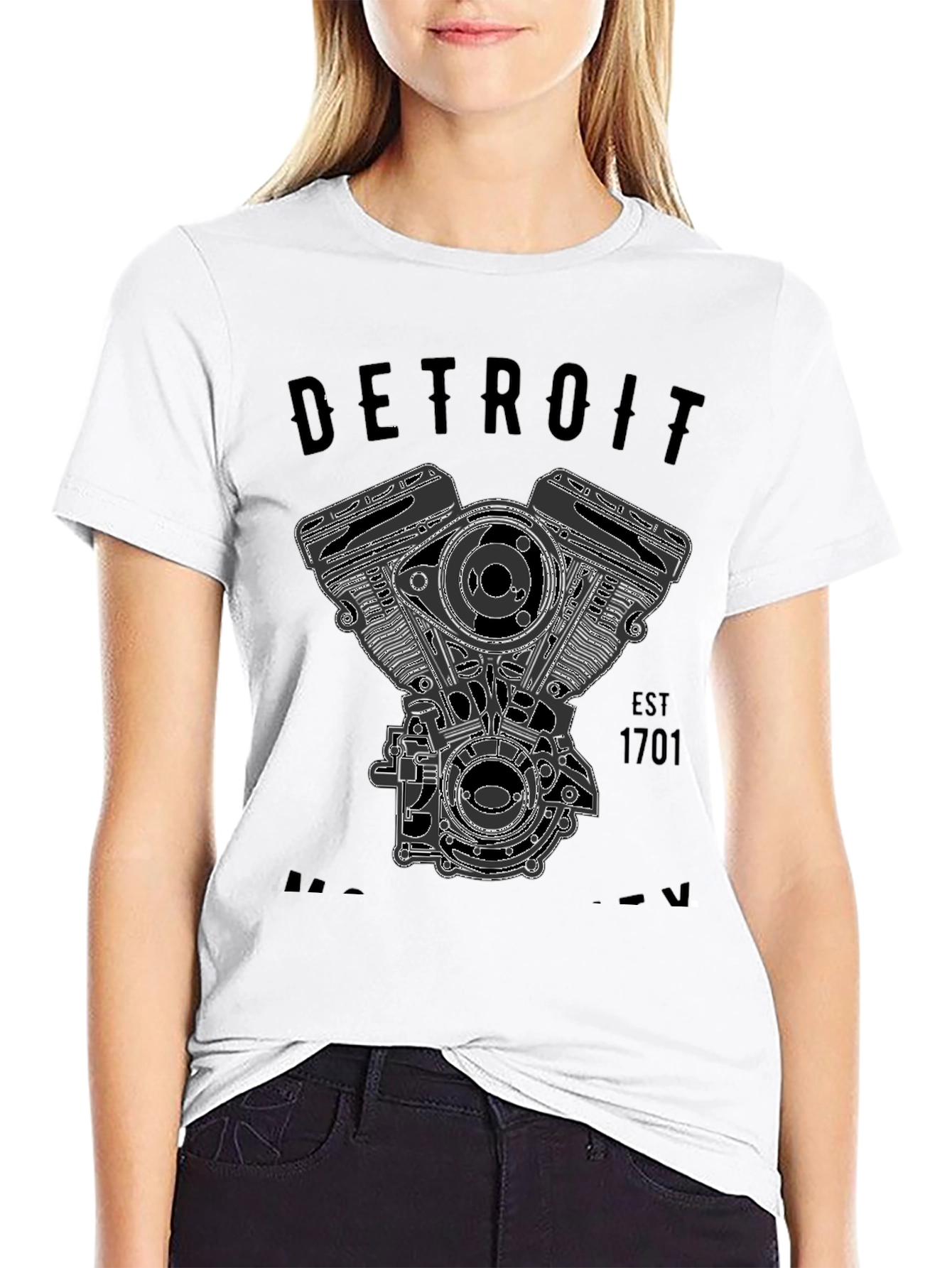 Black Detroit Motorcycle Engine Graphic T-Shirt view 9