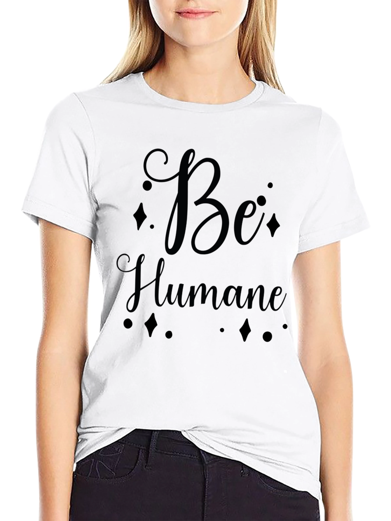 Black Be Humane Graphic T-Shirt - Black Crew Neck view 9
