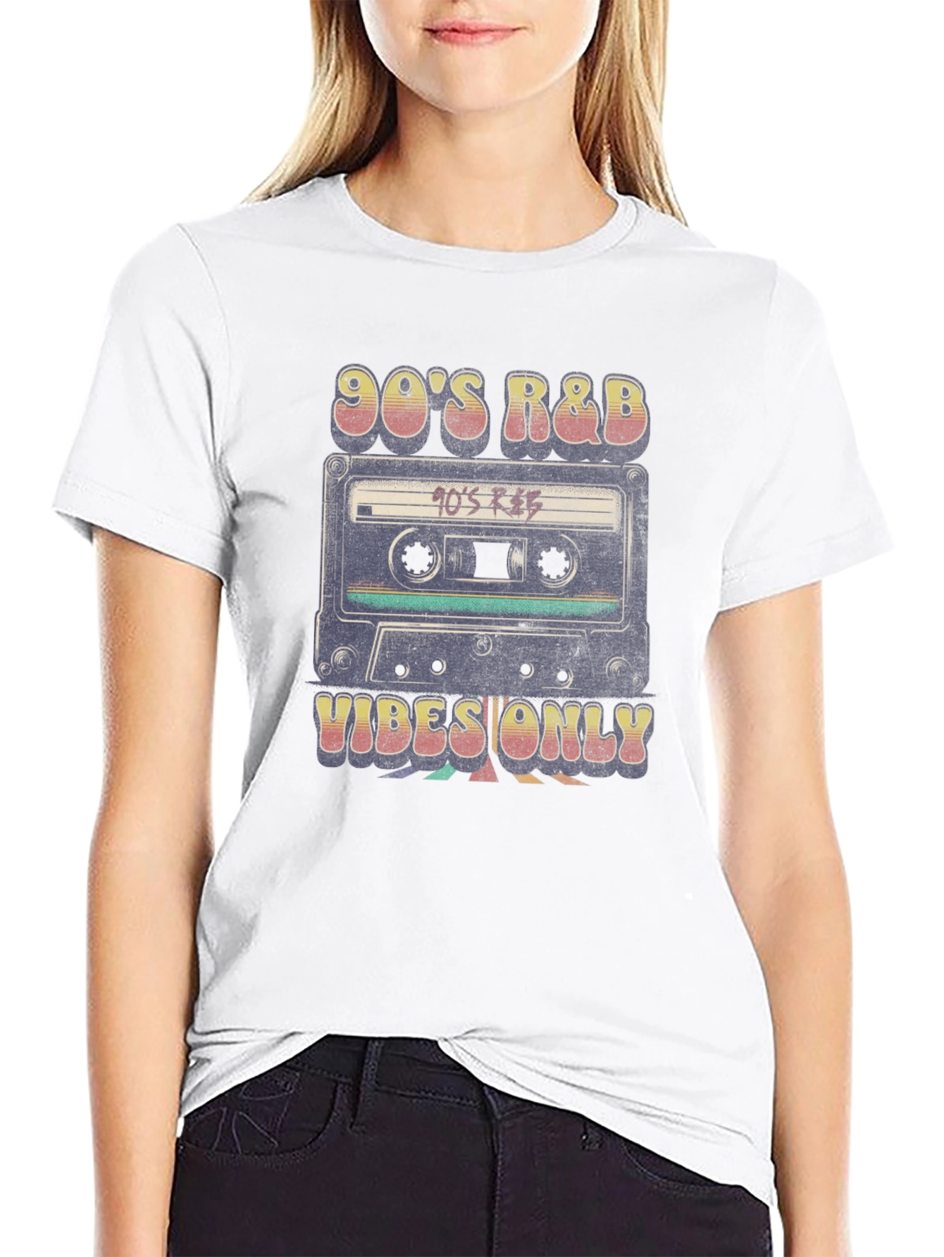 Black 90's R&B Vibes Only Retro Cassette T-Shirt view 9