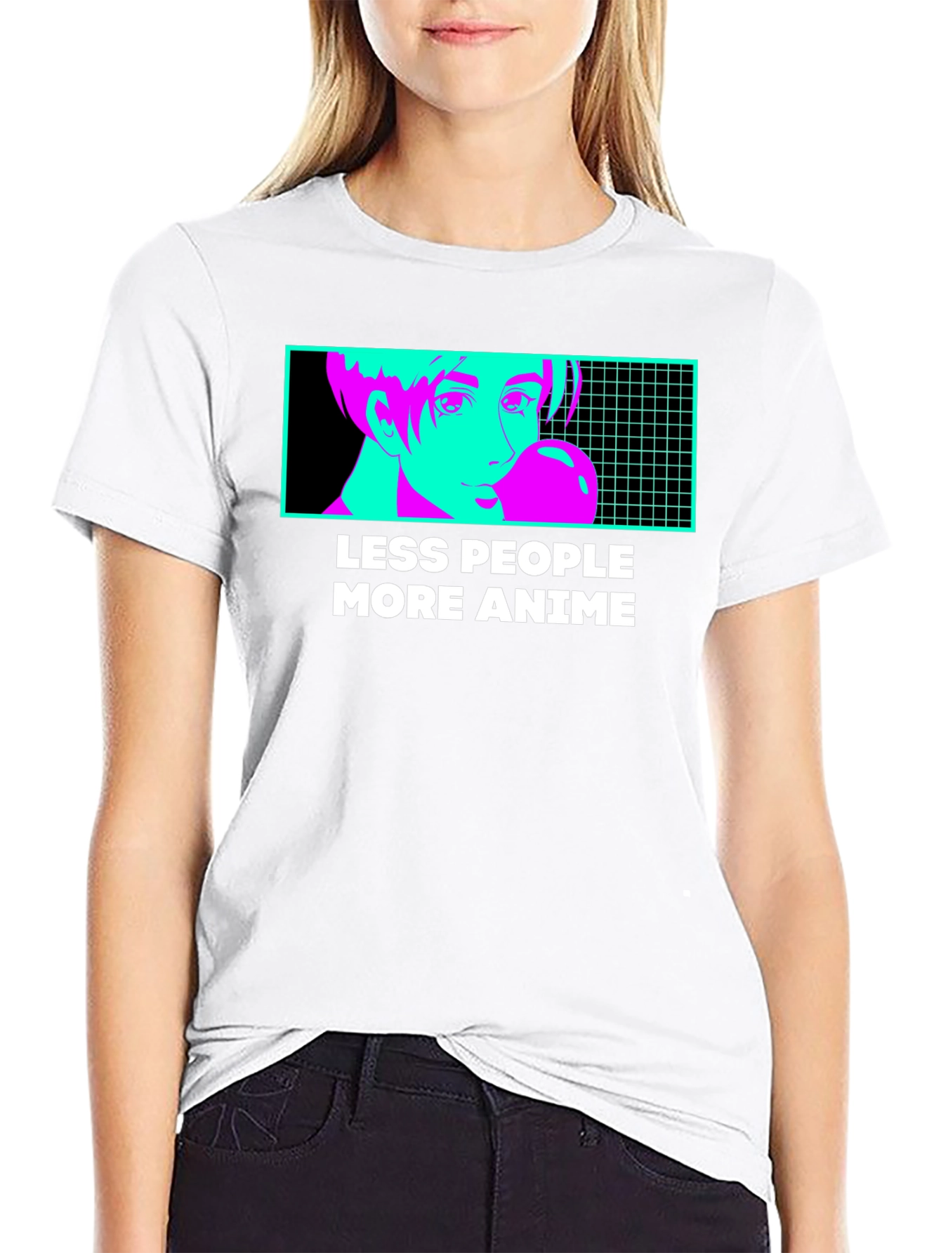 Black Less People More Anime Graphic Tee - Black T-Shirt view 9
