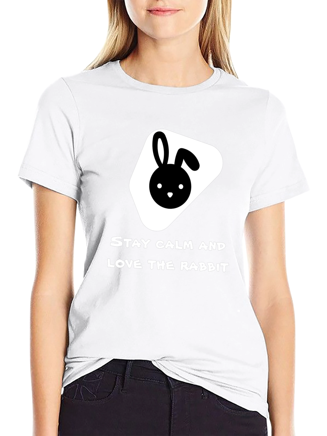 Black Stay Calm Love Rabbit Black T-Shirt view 9