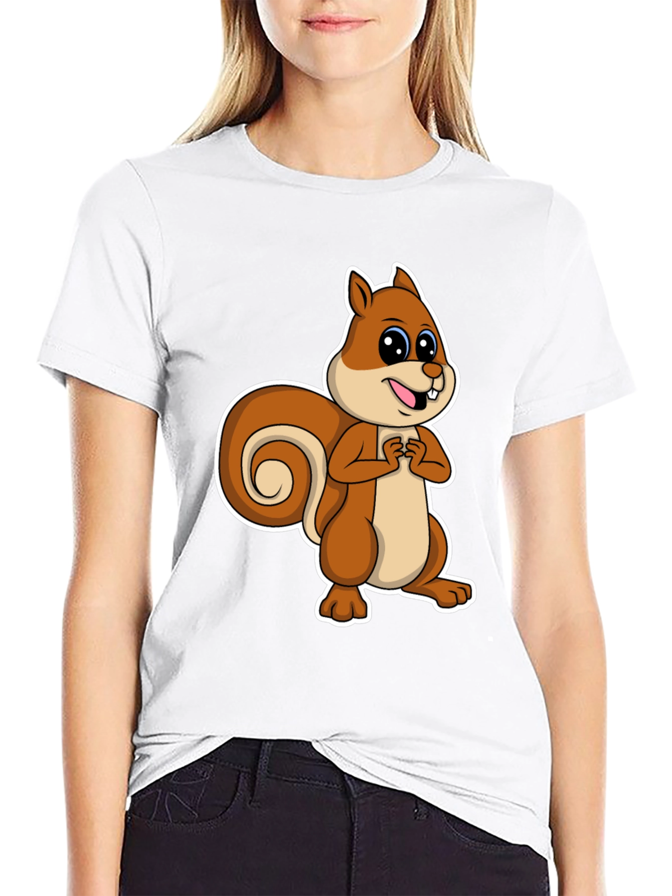 Black Cute Squirrel Graphic T-Shirt - Black Cotton Tee view 9