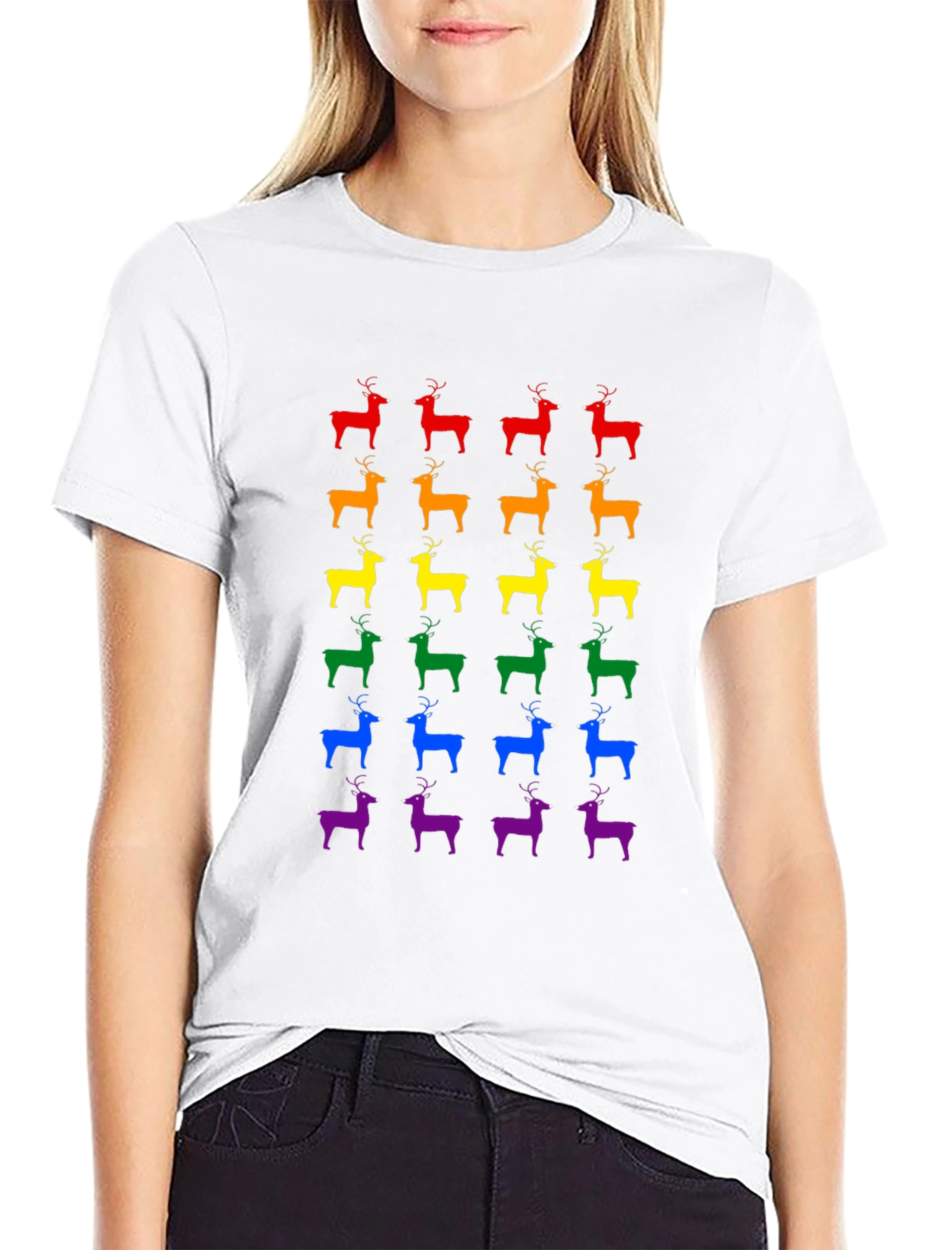 Black Rainbow Deer Pride T-Shirt - Soft Cotton Crew Neck view 9