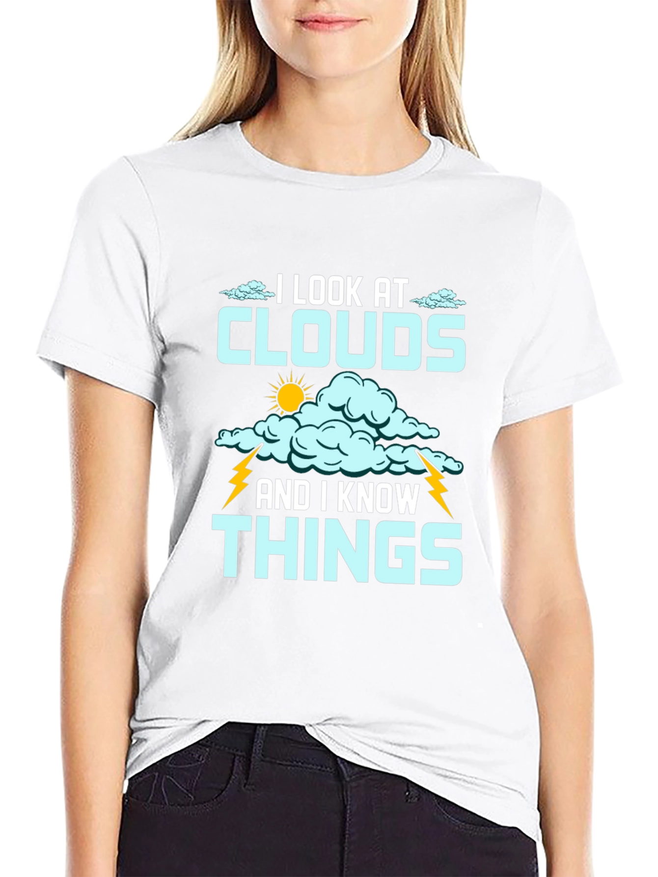 Black I Look at Clouds T-Shirt - Weather Lover Tee view 9