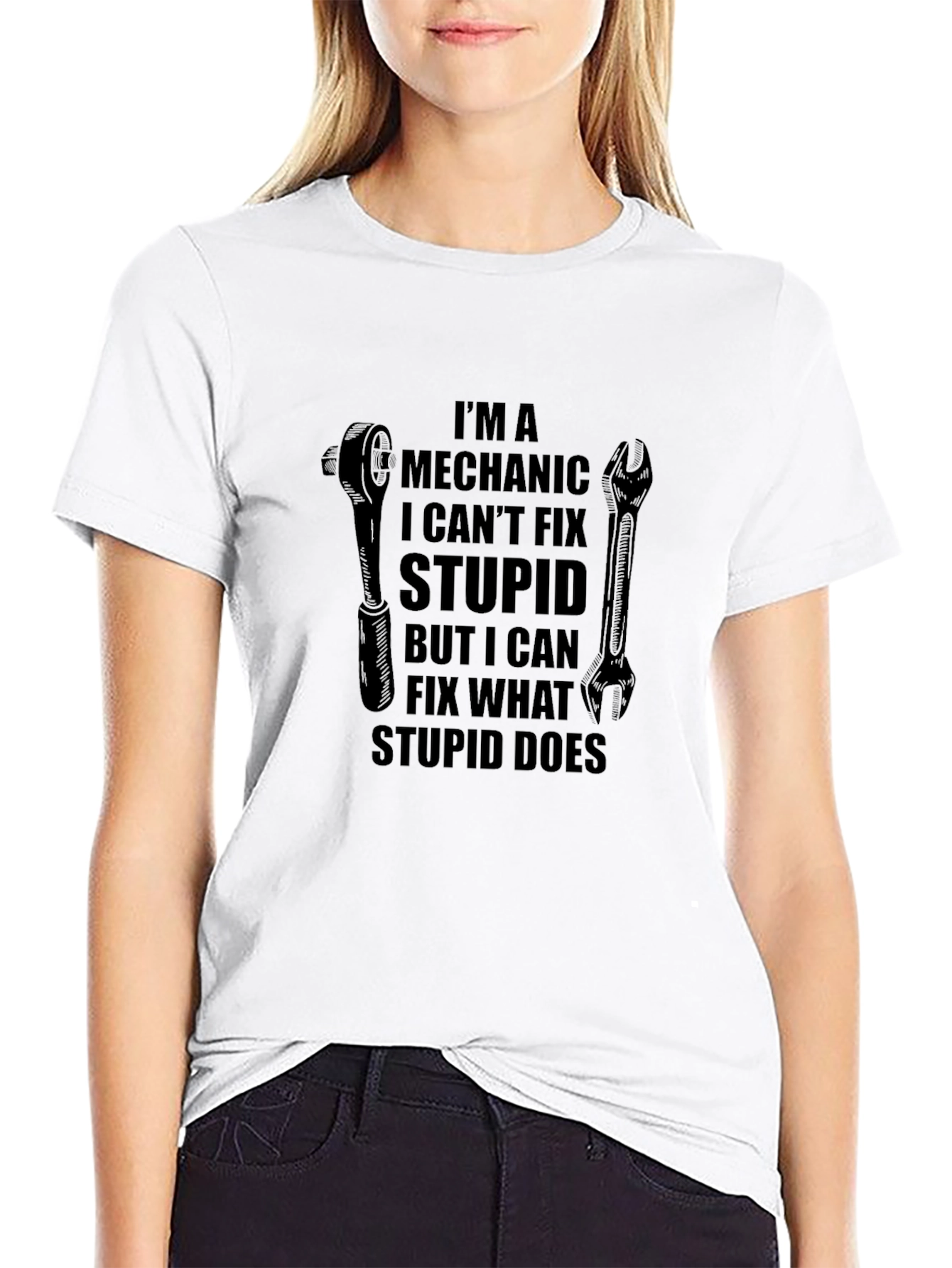 Black Mechanic Fix What Stupid Does T-Shirt view 9