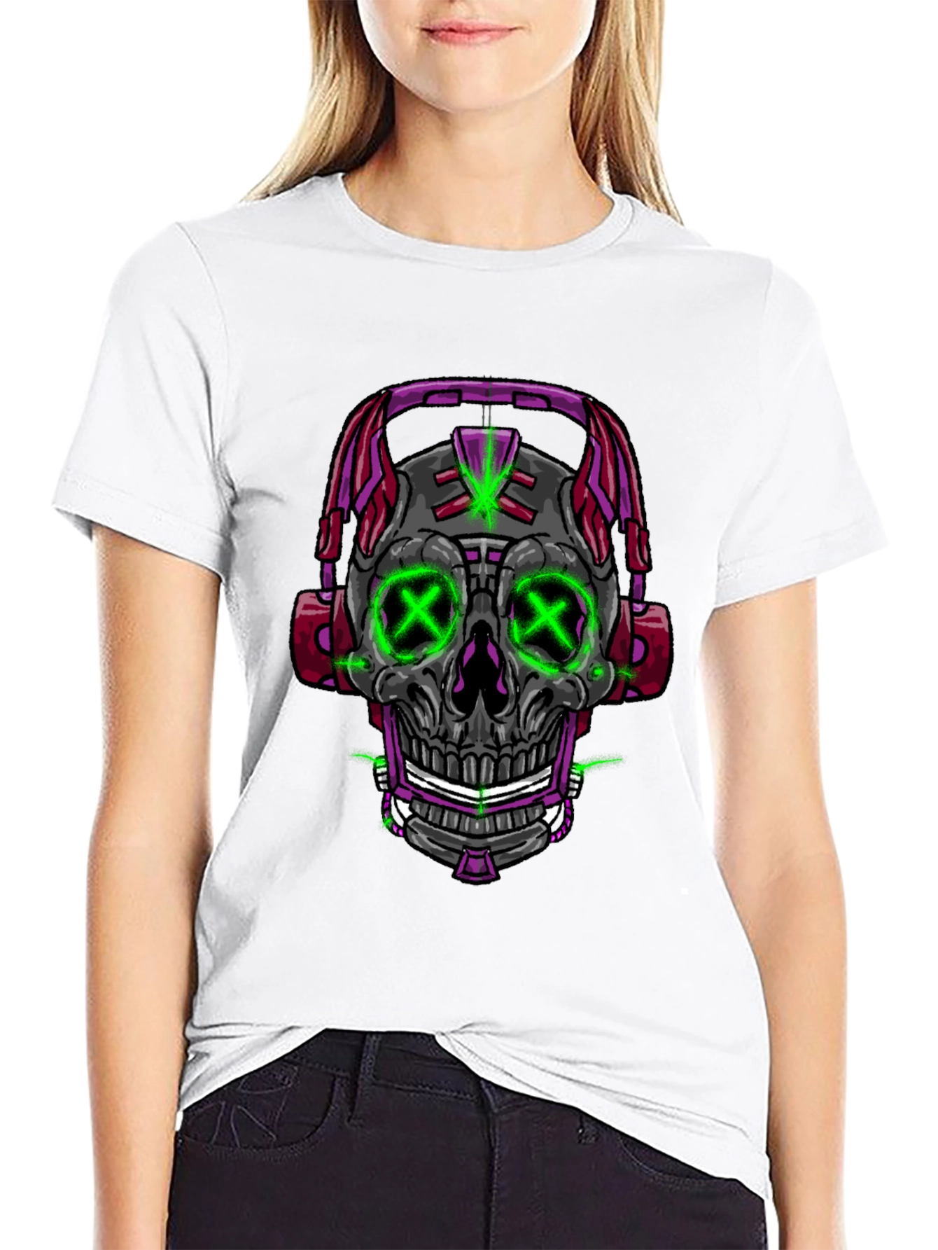 Black Skull Headphones Graphic Tee view 9