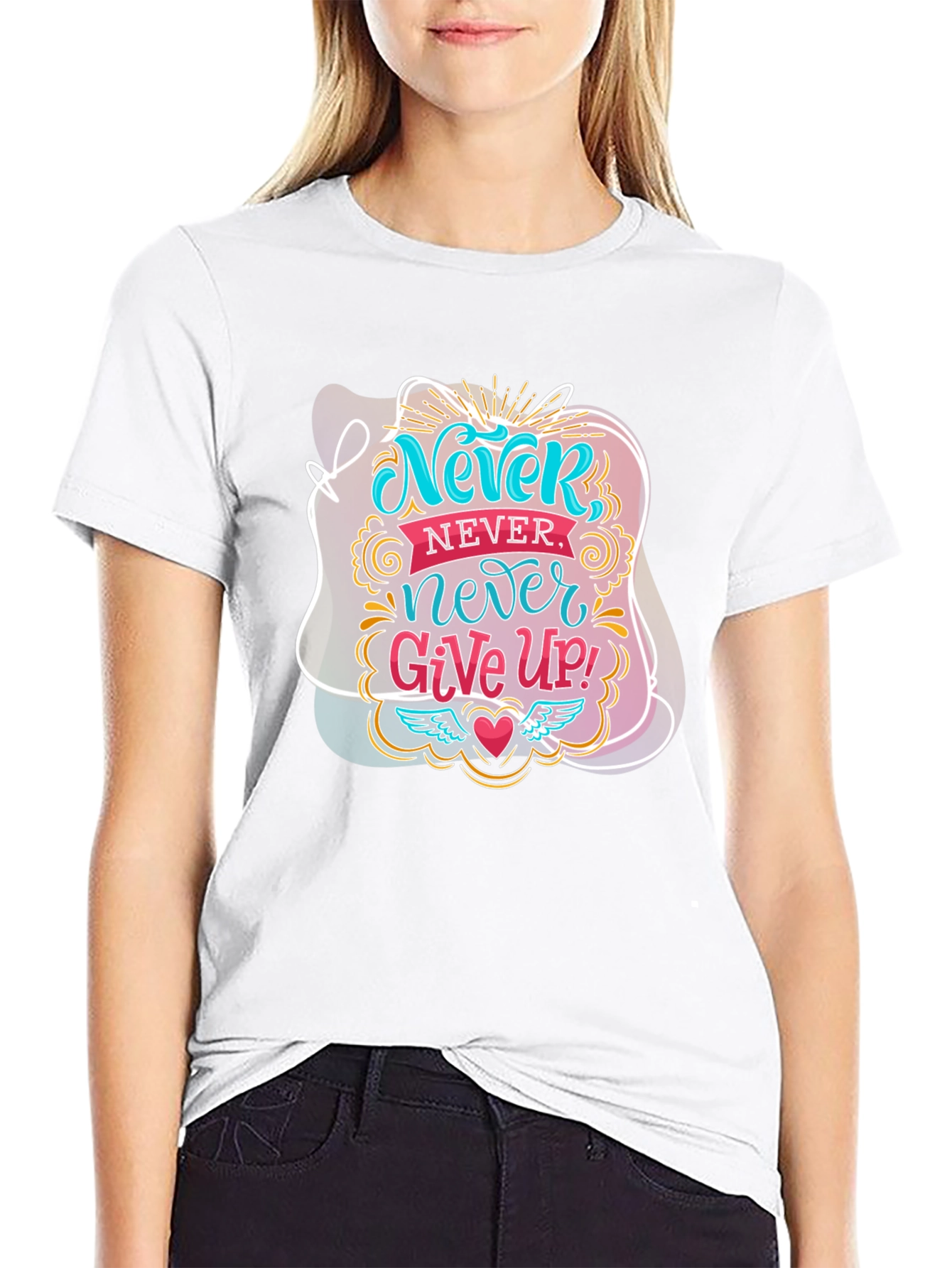 Black Never Give Up Graphic Tee - Motivational Black T-Shirt view 9