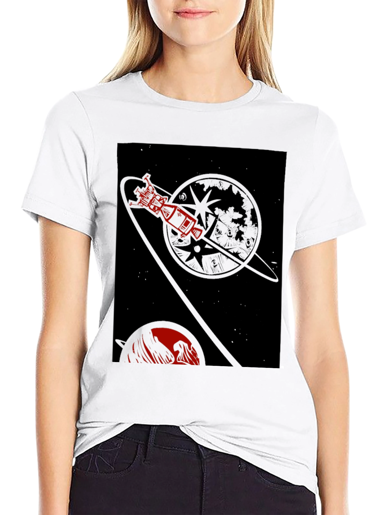 Black Space Travel Graphic Tee - Retro Rocket Design view 9