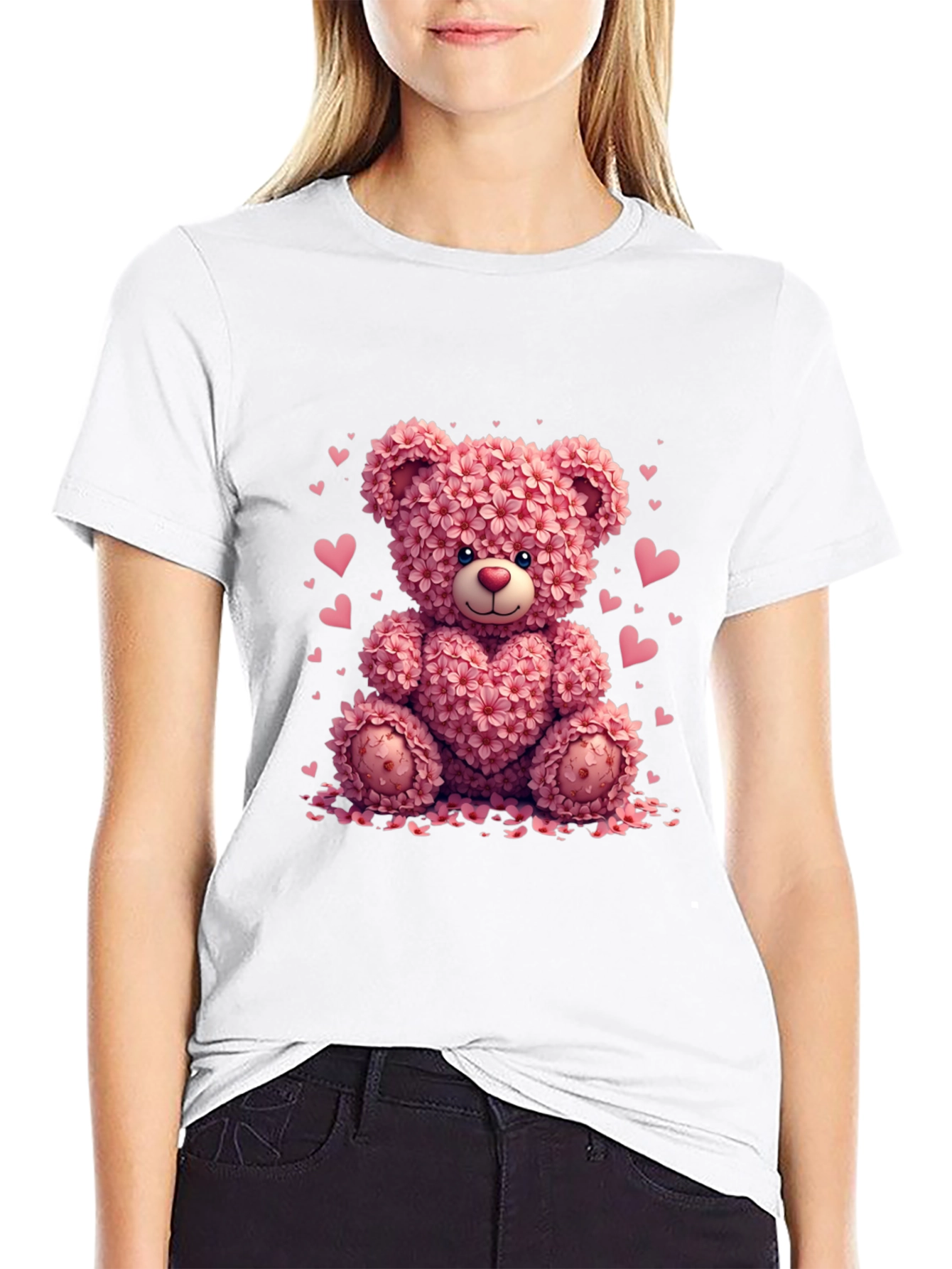 Black Floral Teddy Bear Graphic Tee - Valentine's Day view 9